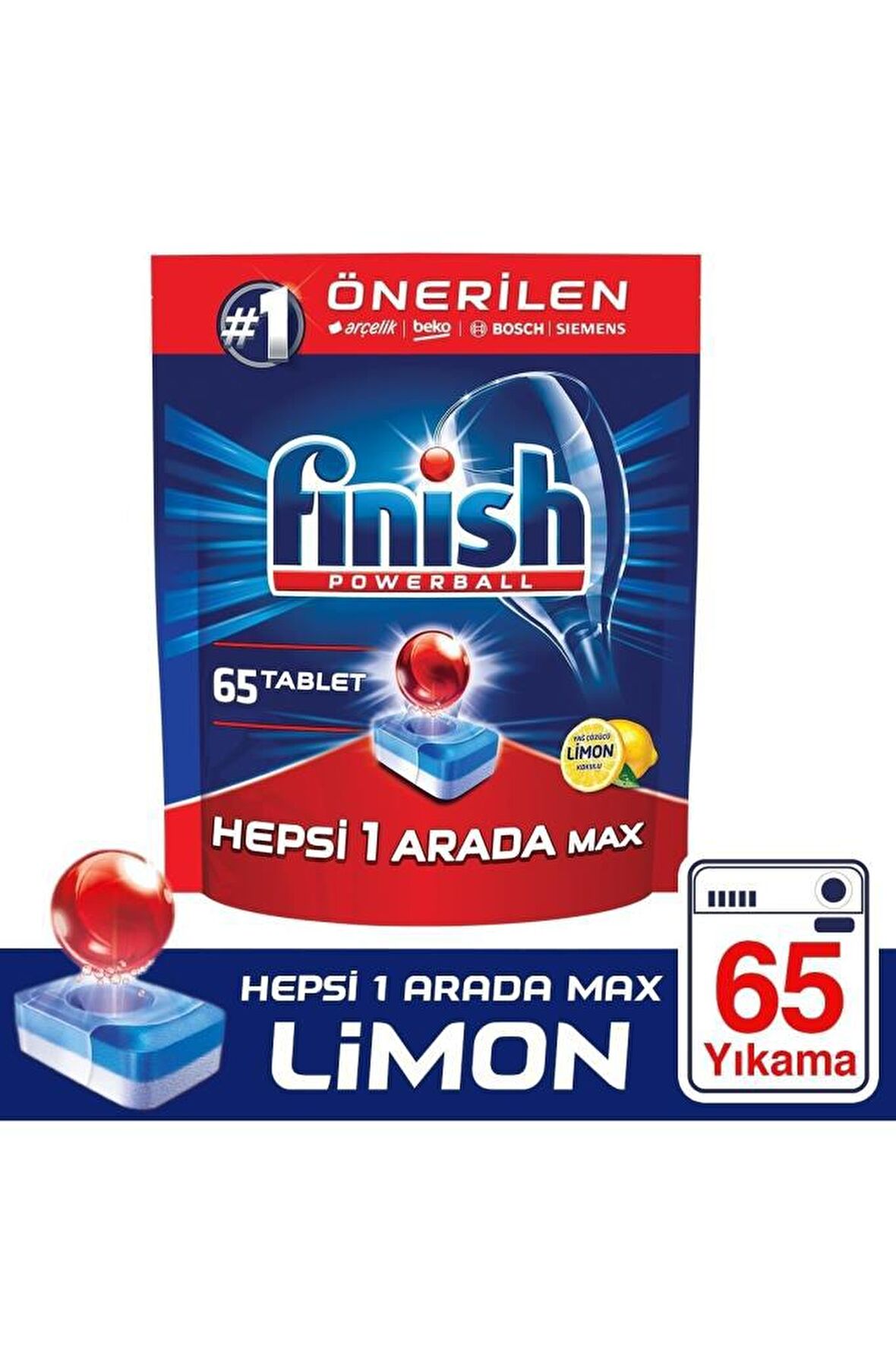 Finish Hepsi Bir Arada Limon Kokulu 65 Yıkama Tablet Bulaşık Makinesi Deterjanı 65 Adet 