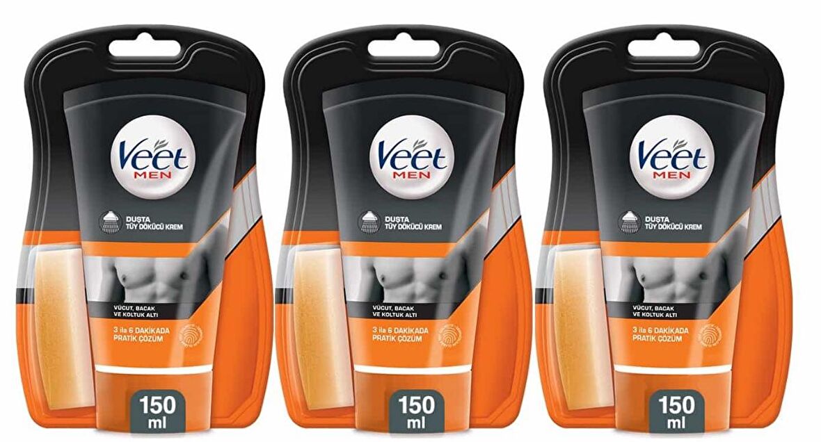 Veet Men Erkeklere Özel Duşta Tüy Dökücü Krem 150 ml x 3 Adet