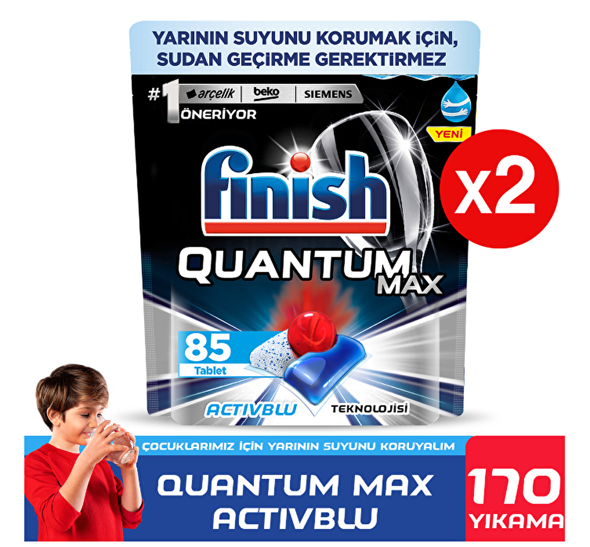 Finish Quantum Max Bulaşık Makinesi Tableti 85'li 2 Adet