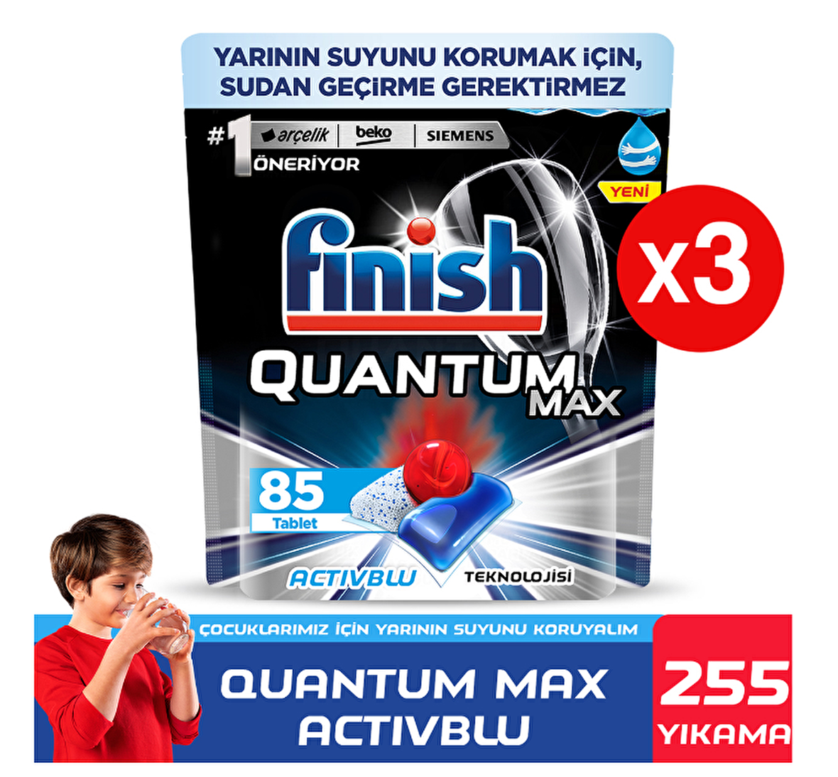 Finish Quantum 255 Yıkama Tablet Bulaşık Makinesi Deterjanı 3x85 Adet