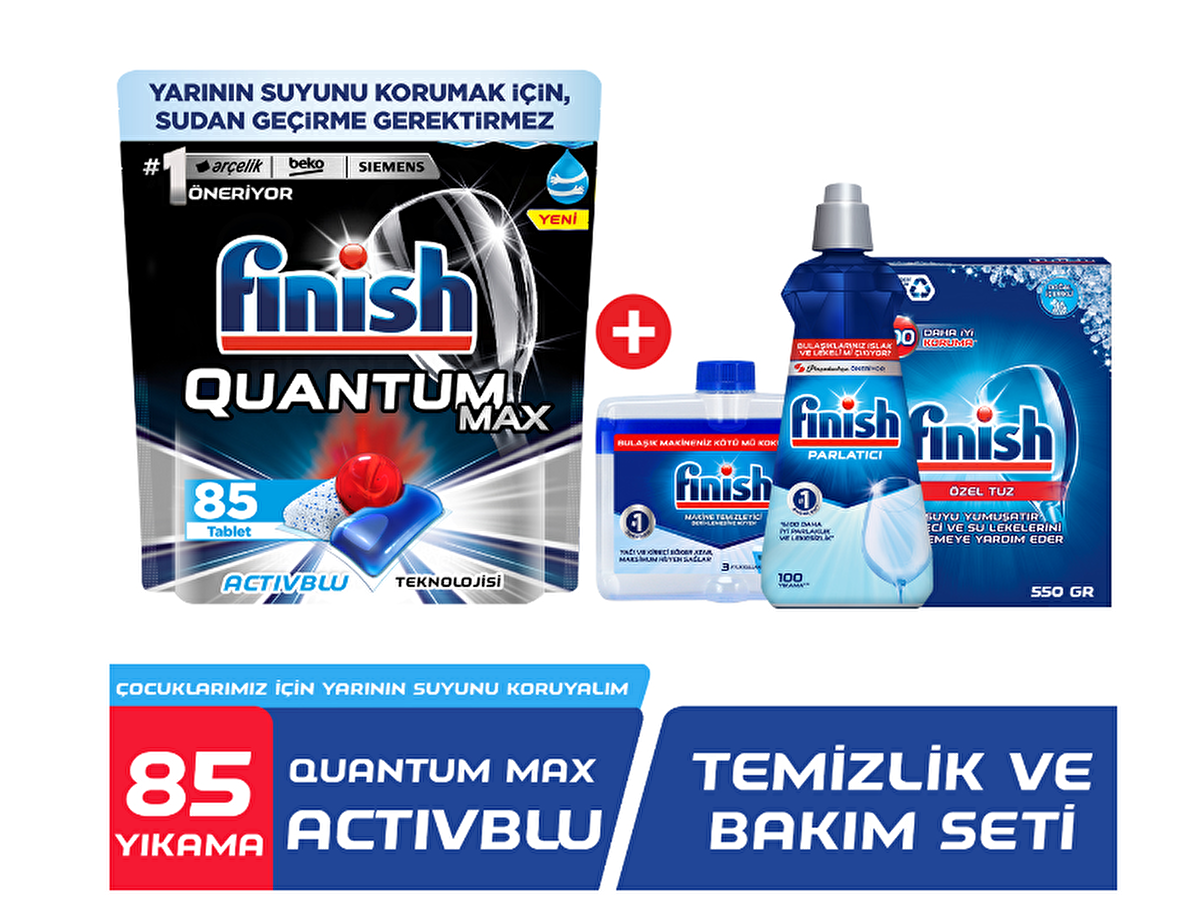 Finish Quantum Max 85 Yıkama Tablet Bulaşık Makinesi Deterjanı 85 Adet & Temizlik Bakım Seti 