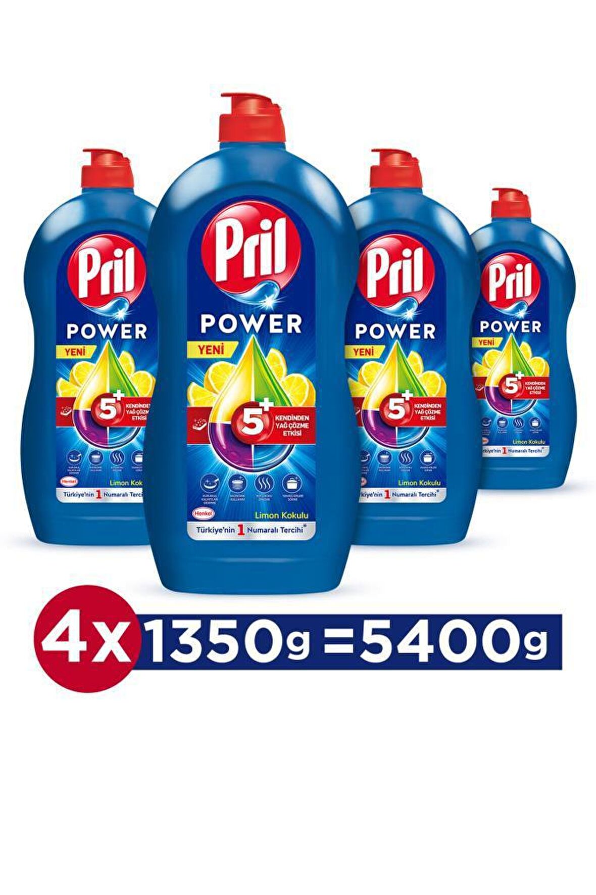 Pril Power 5+ Sıvı Elde Yıkama Deterjanı 4 x 1350 gr 