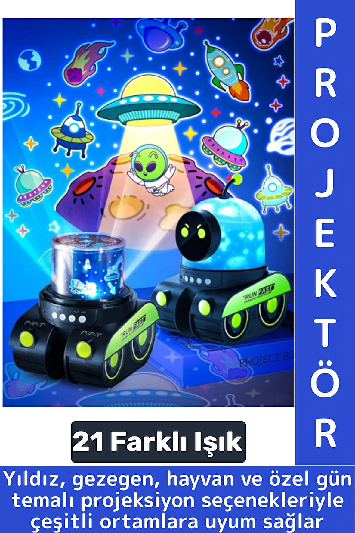 Dekoratif Gezegen Hayvan Özel Gün 21 Farklı 3D Film Çocuk Bebek Odası Robot Projektör Gece Lambası