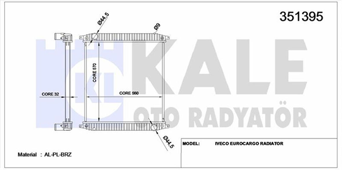 İveco Truck Motor Su Radyatoru İveco Eurocargo I III 00=> (mt) / (cercevesiz) / (570x538x32) [al Pl Brz] - Kale 351395