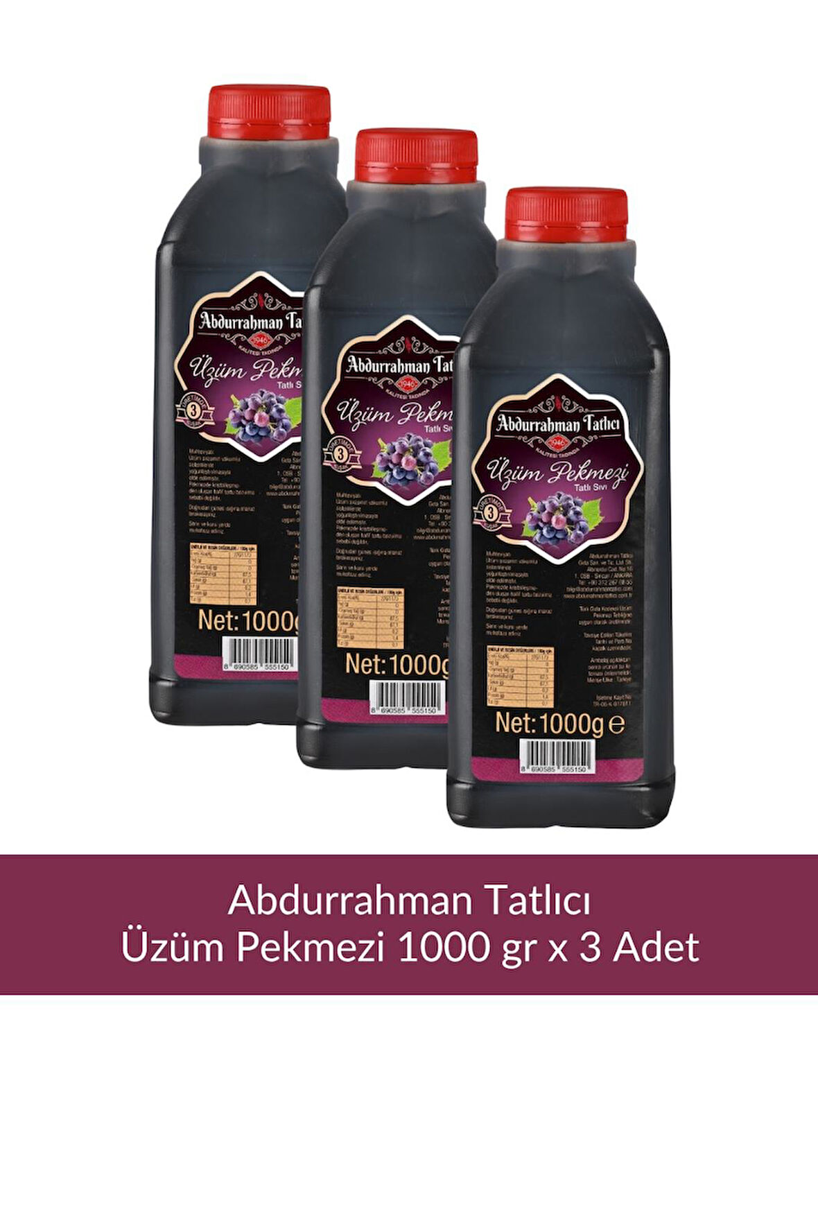 Abdurrahman Tatlıcı Üzüm Pekmezi 1000 gr x 3 Adet