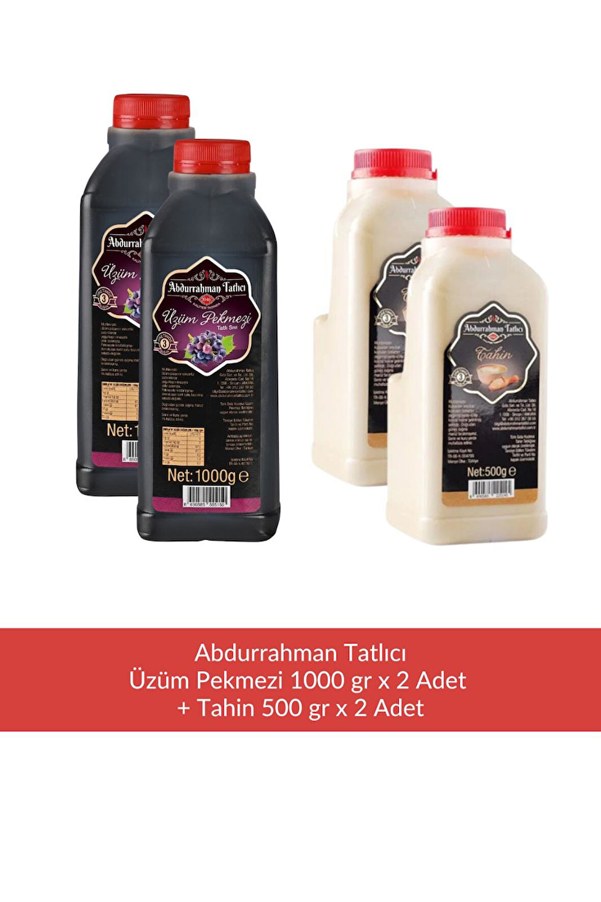 Abdurrahman Tatlıcı Üzüm Pekmezi 650 gr x 2 Adet + Abdurrahman Tatlıcı Tahin 500 gr x 2 Adet