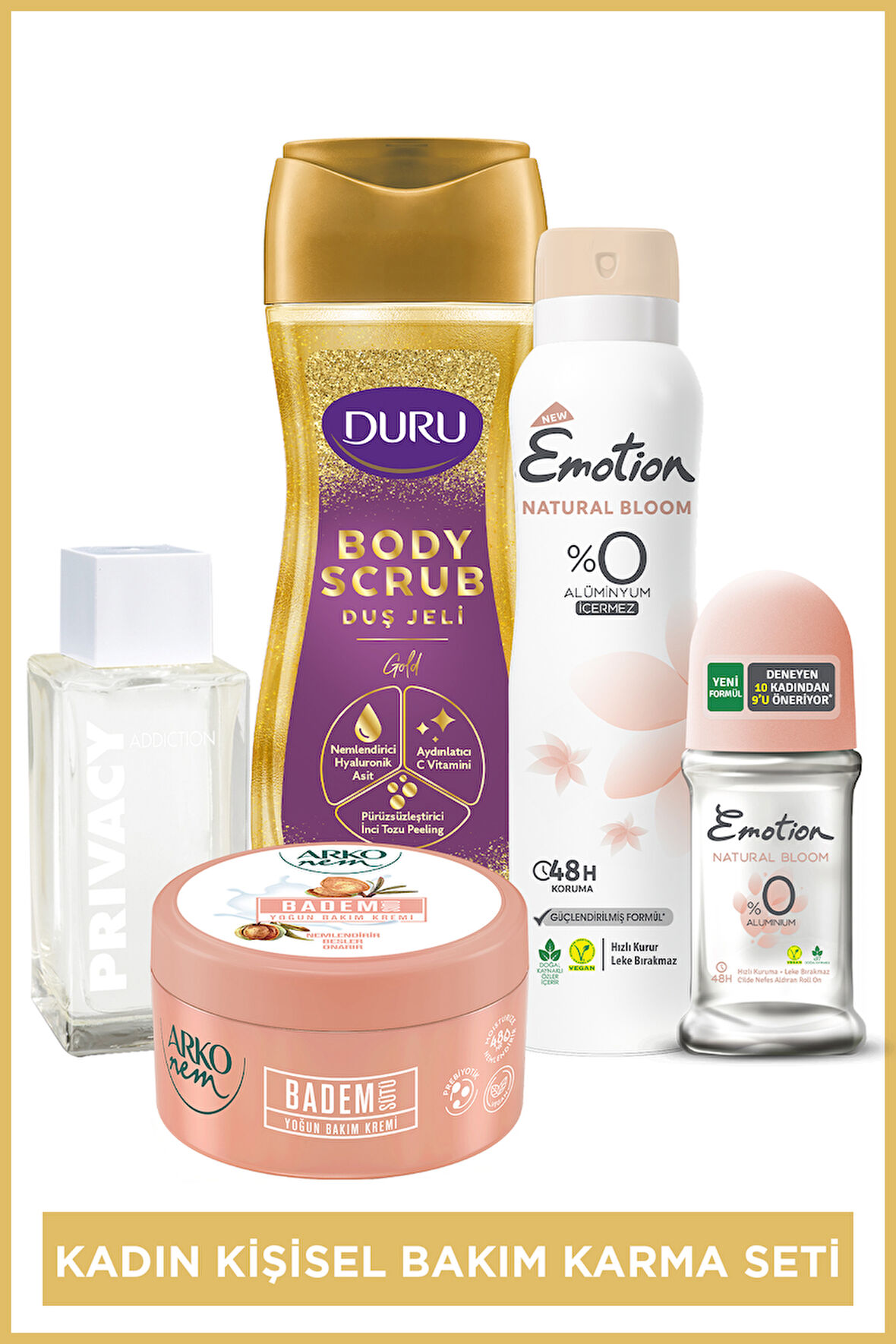 Kadın Kişisel Bakım Karma Seti(Parfüm,Duş Jeli,Roll On,Deodorant&Krem)