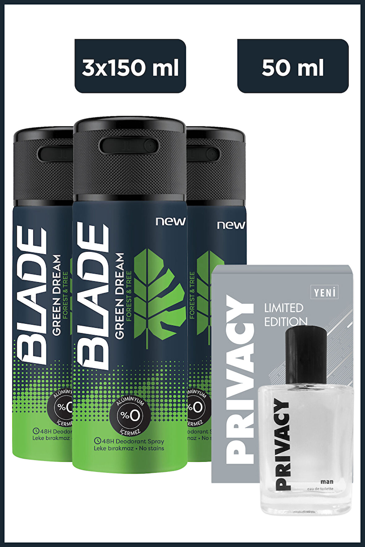 Privacy Men Limited Edition Edt 50 Ml&Blade Green Dream Erkek Deodorant 3x150 Ml