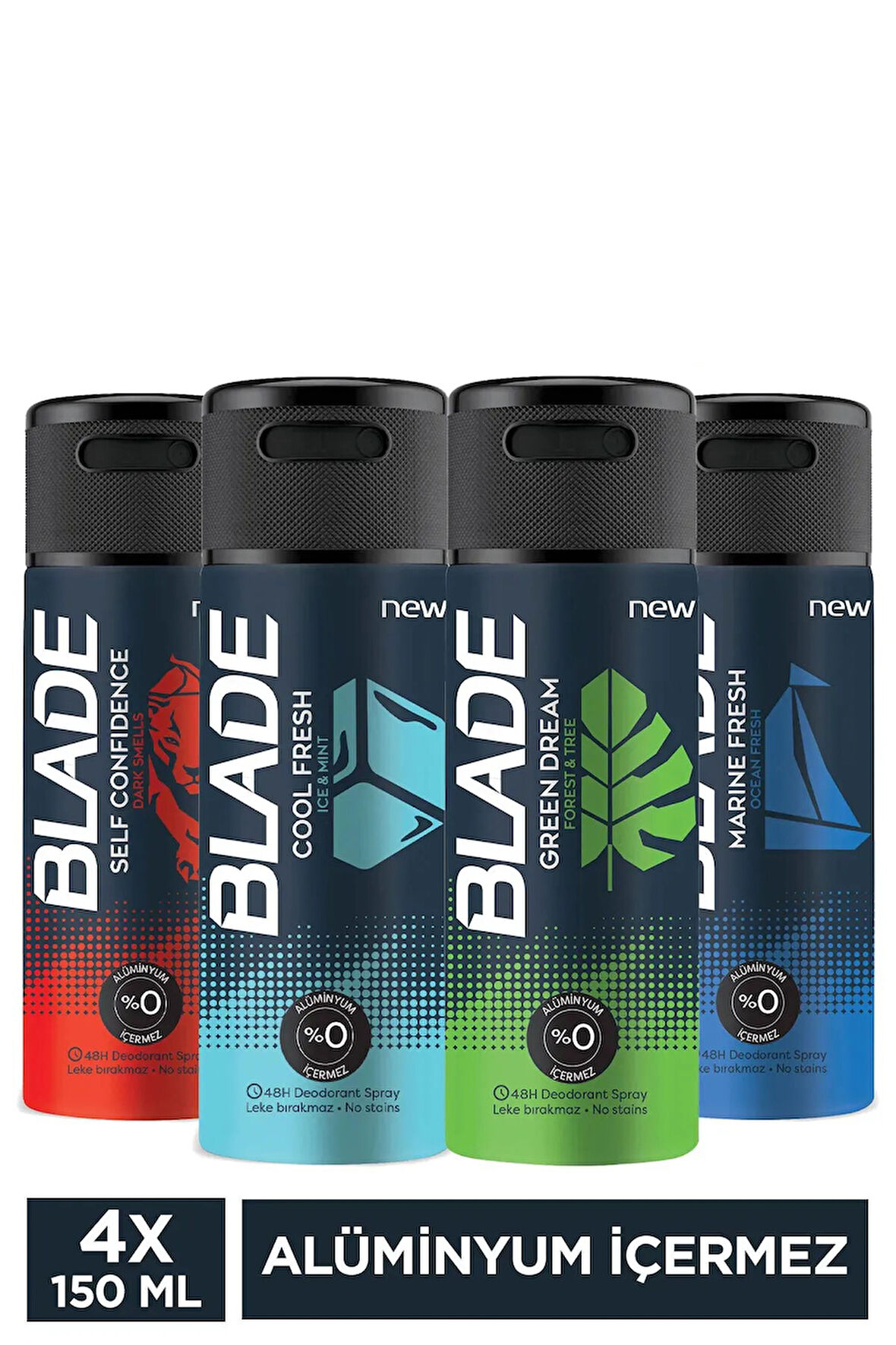 Blade Erkek Deodorant 150 Ml 4'lü Set (Self,Green,Marine,Cool)