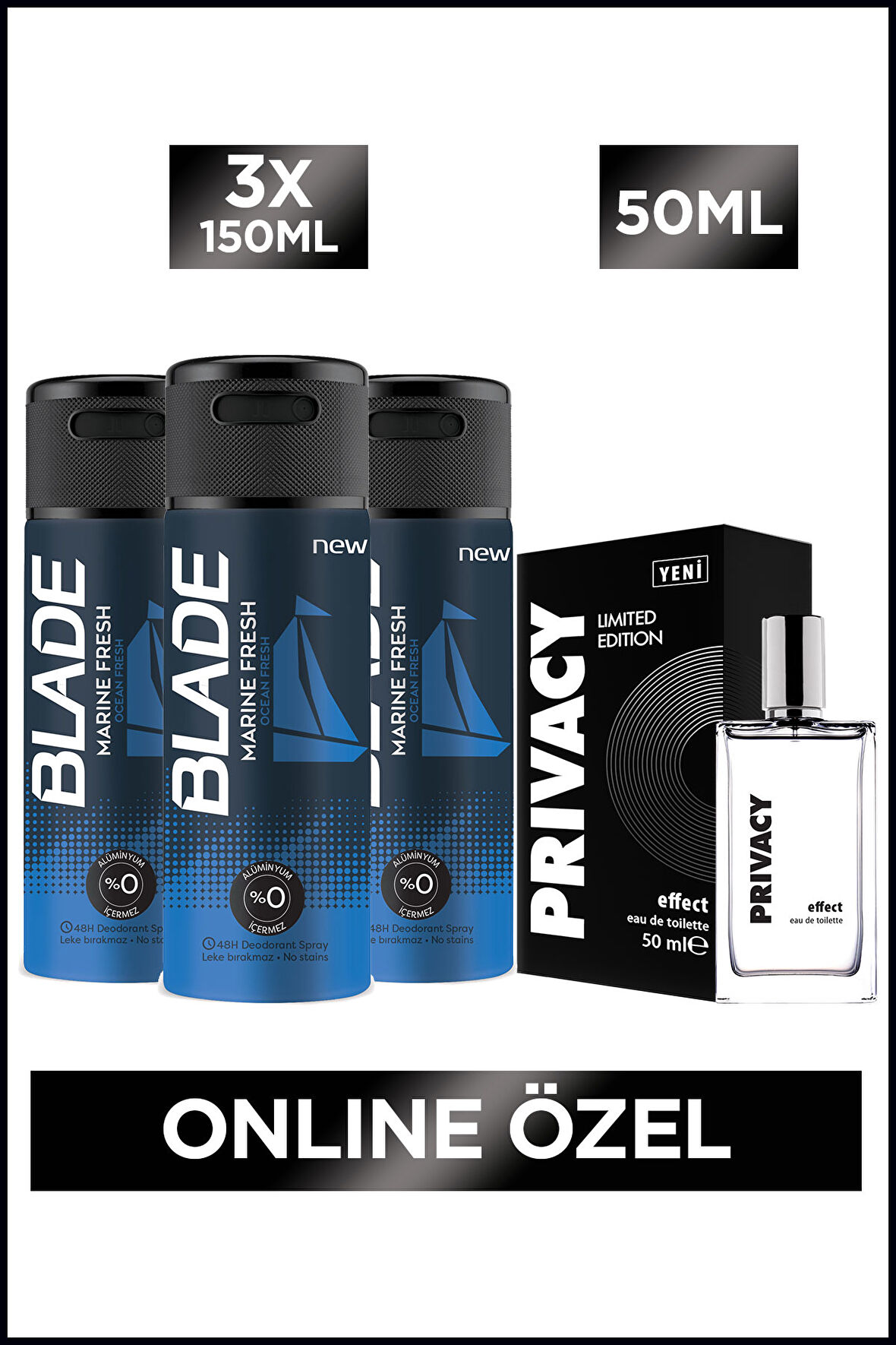 Privacy Effect Edt Erkek Parfüm 50 Ml + Blade Marine Fresh Erkek Deodorant 3x150 Ml