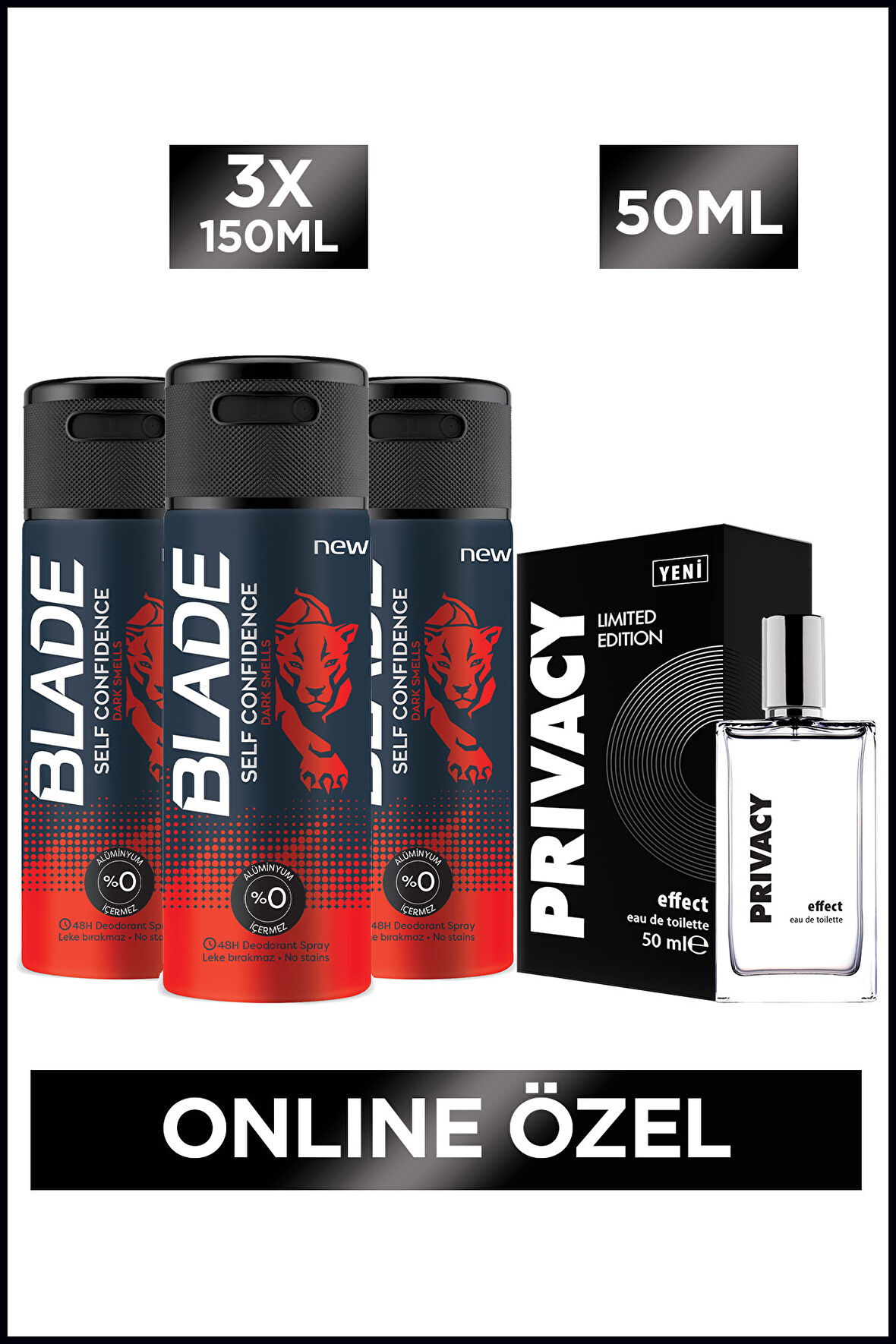 Privacy Effect Edt Erkek Parfüm 50 Ml + Blade Self Confidence Erkek Deodorant 3x150 Ml