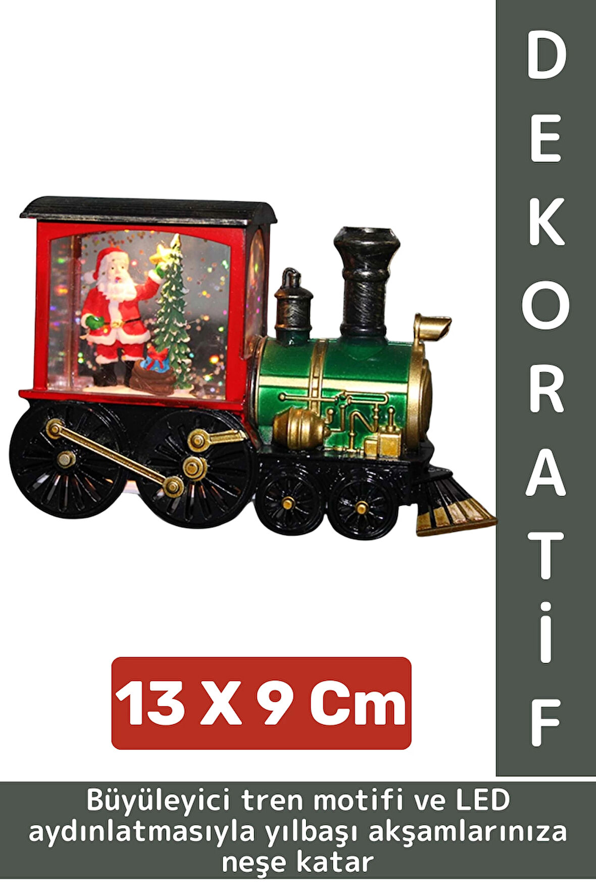 Dekoratif Çok Şık Hediyelik Masaüstü Ev Ofis Noel Yılbaşı Temalı Trenli Işıklı Kar Küresi 13 X 9 Cm