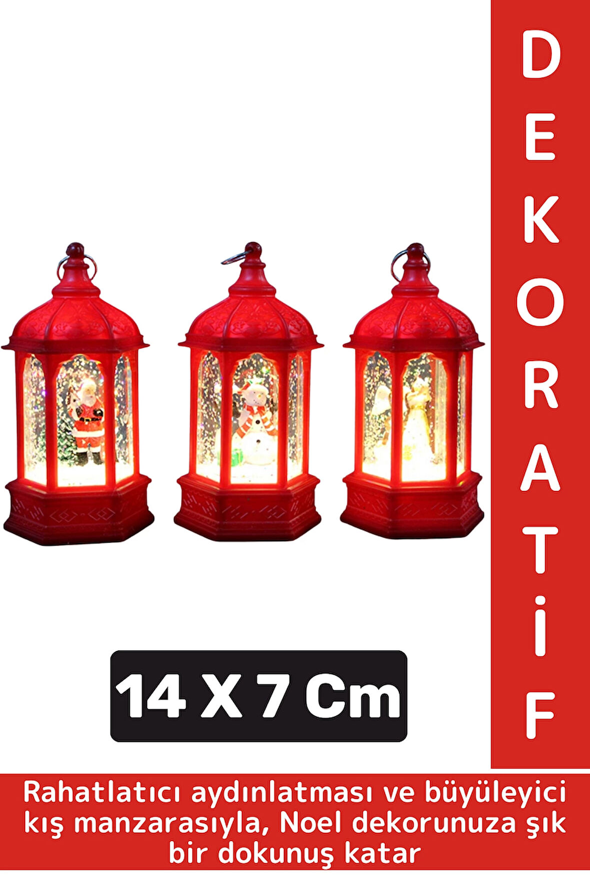 Dekoratif Hediyelik Masaüstü Ev Ofis Christmas Çok Şık Yılbaşı Noel Tema Işıklı Kar Küresi 14 X 7 Cm