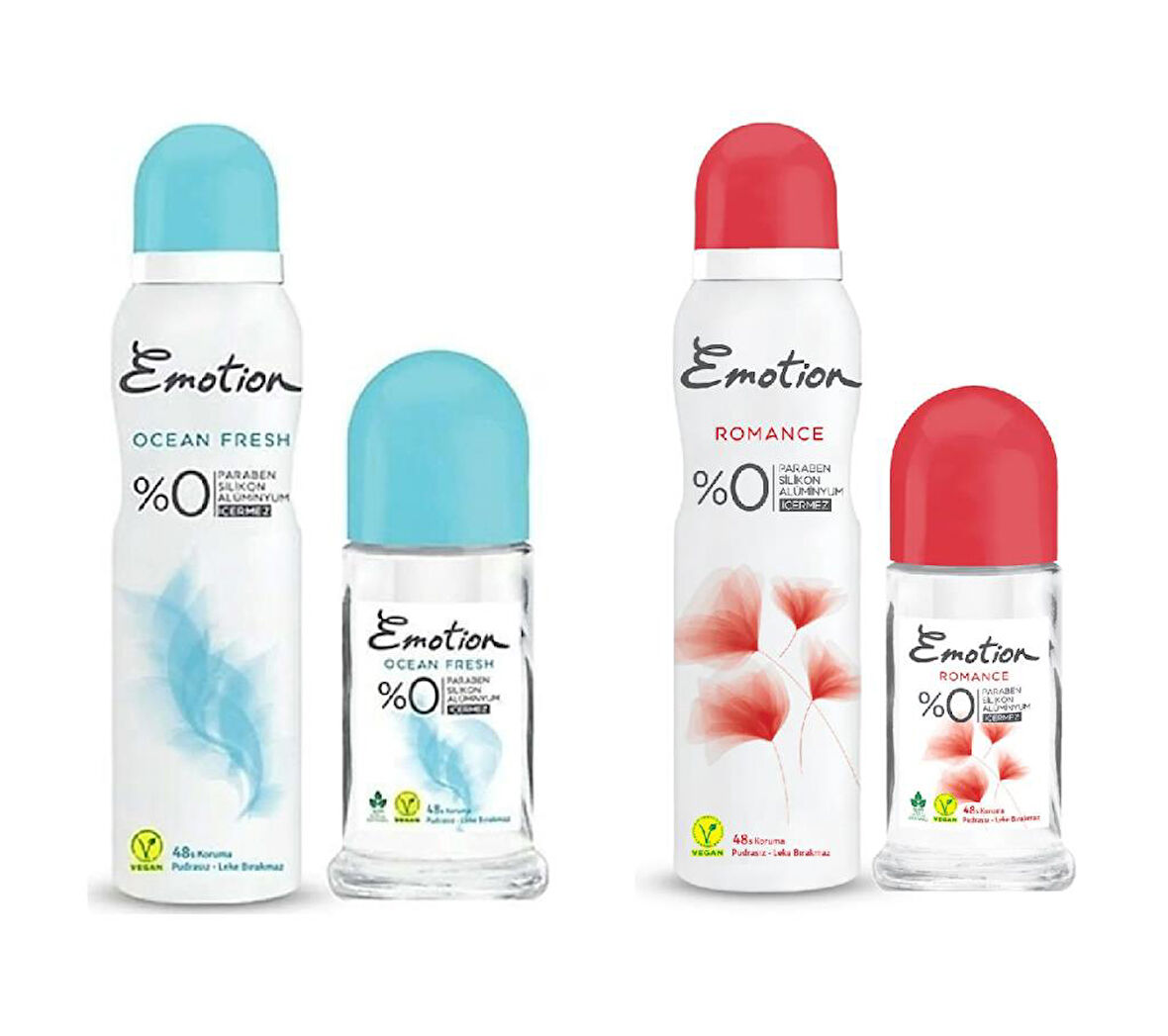 Emotion Ocean Fresh Deodorant 150 ml + Roll-on 50 ml & Romance Deodorant 150 ml + Roll on Avantaj Paket