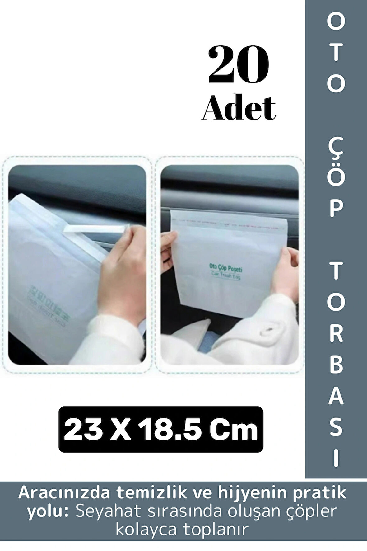 Oto Araç Kapı İçi Torpido Koltuk Arkası Su Geçirmez Kendinden Yapışkanlı Pratik Çöp Torbası 20 Adet