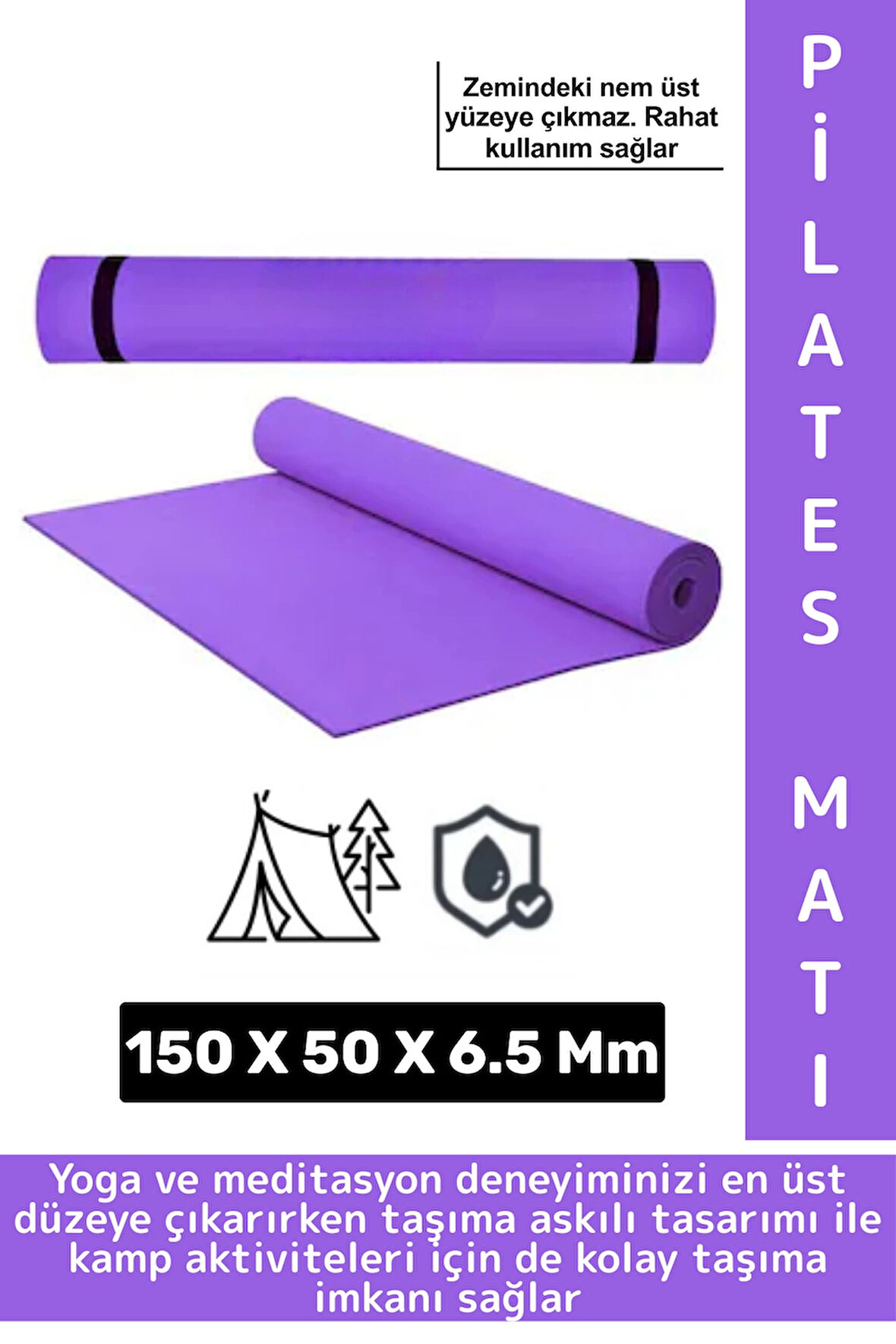 Taşıma Askılı Konforlu Su Geçirmez Kaymaz Pilates Aerobik Fitness Çadır Zemin Yer Minderi Kamp Matı