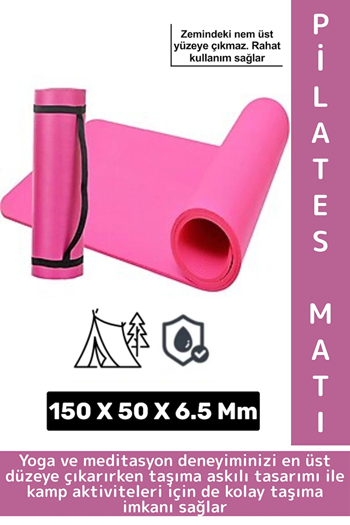 Taşıma Askılı Konforlu Su Geçirmez Kaymaz Pilates Aerobik Fitness Çadır Zemin Yer Minderi Kamp Matı