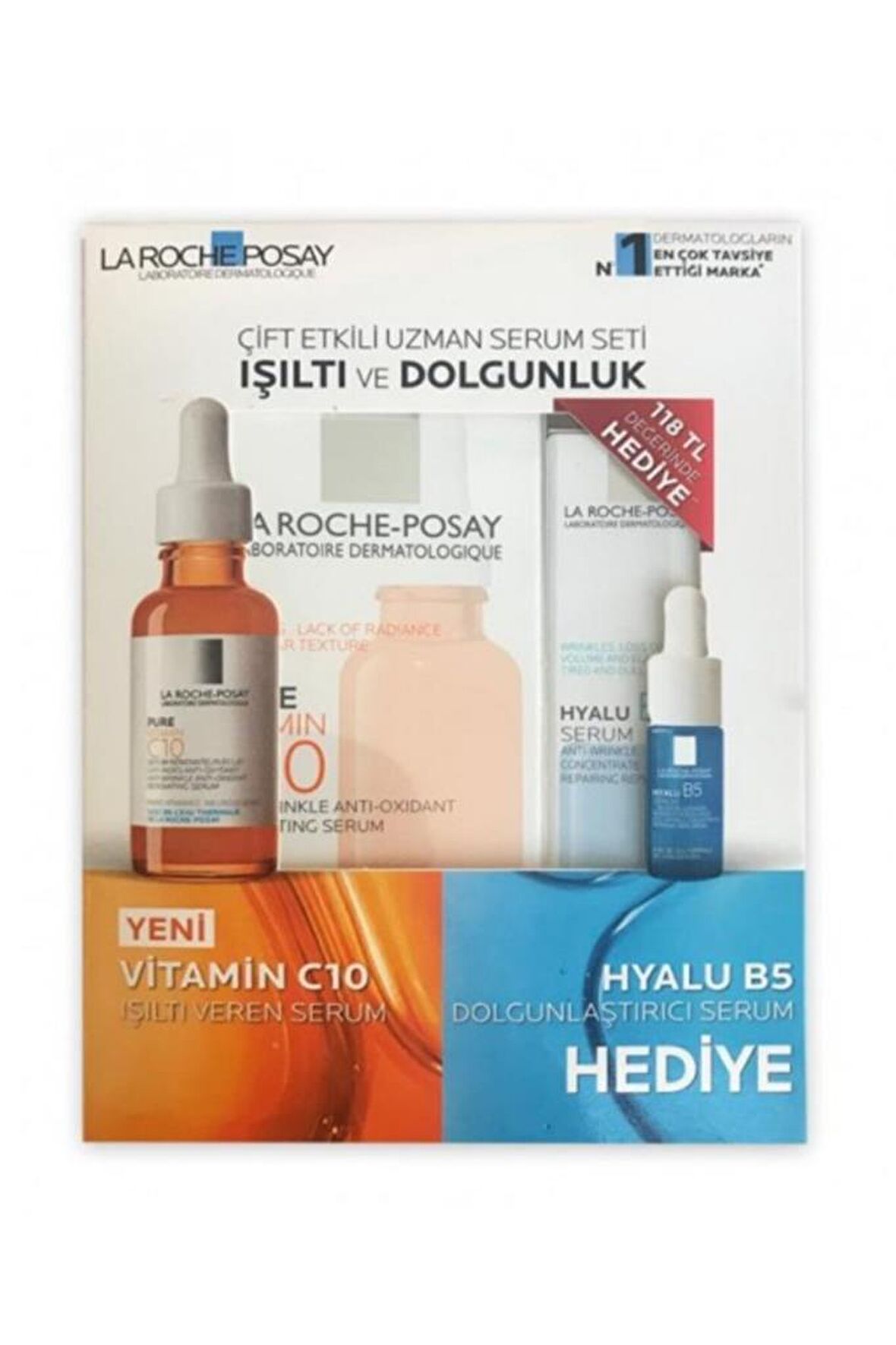 La Roche Posay Pure Vitamin C 10 Yaşlanma Karşıtı Hyalüronik Asit Kolajen 30 Yaş + Gece-Gündüz Yüz ve Boyun Serumu 40 ml Set 