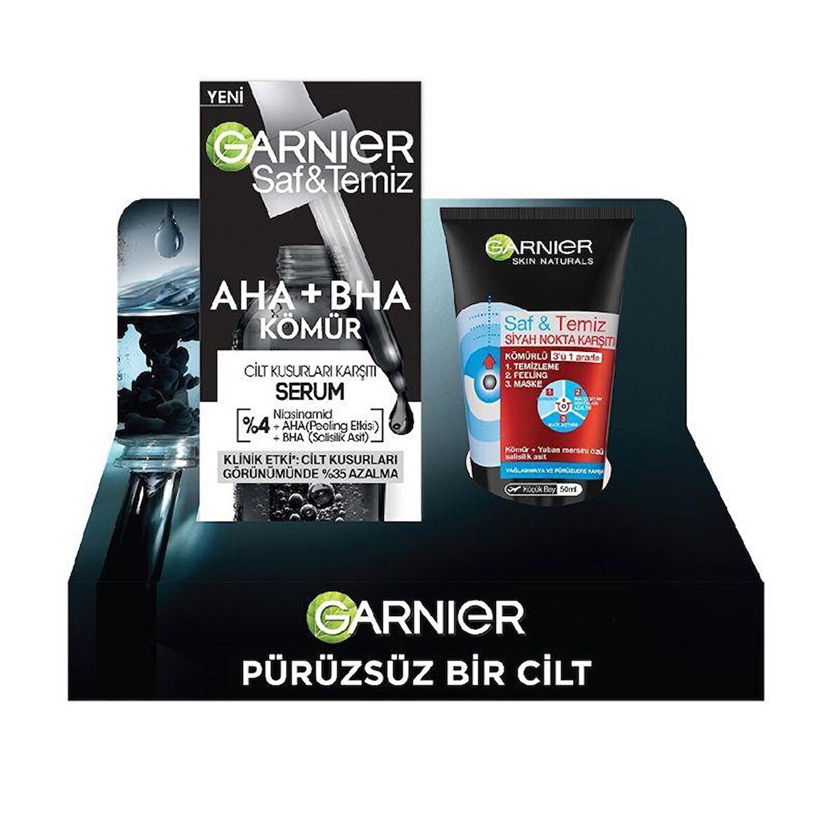 Garnier Saf & Temiz  AHA+BHA Kömür Yüz Bakım Serumu 30 ml + Temizleme Jeli 50 ml