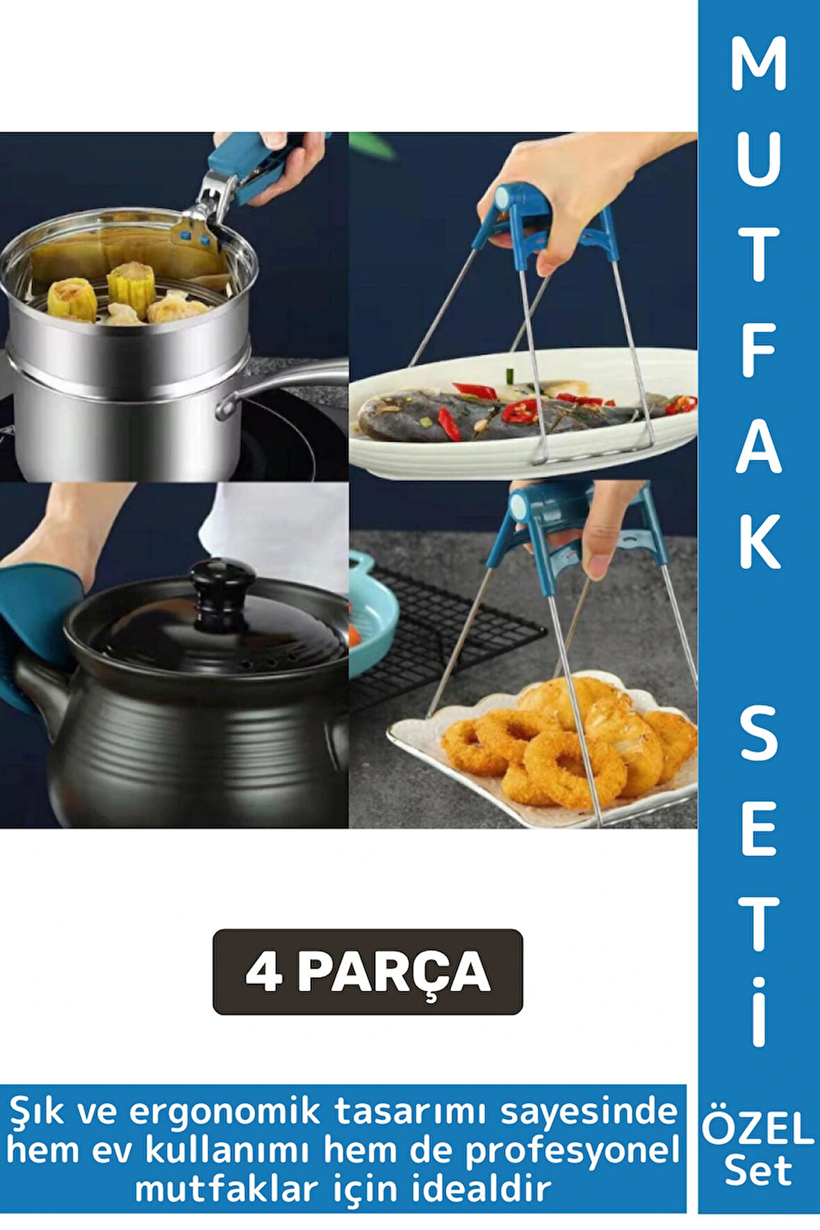 Kompakt Kamp Outdoor Mutfak Tencere Tabak Tutucu Fırın Eldiveni Yanma Önleyici 4'lü Premium Set