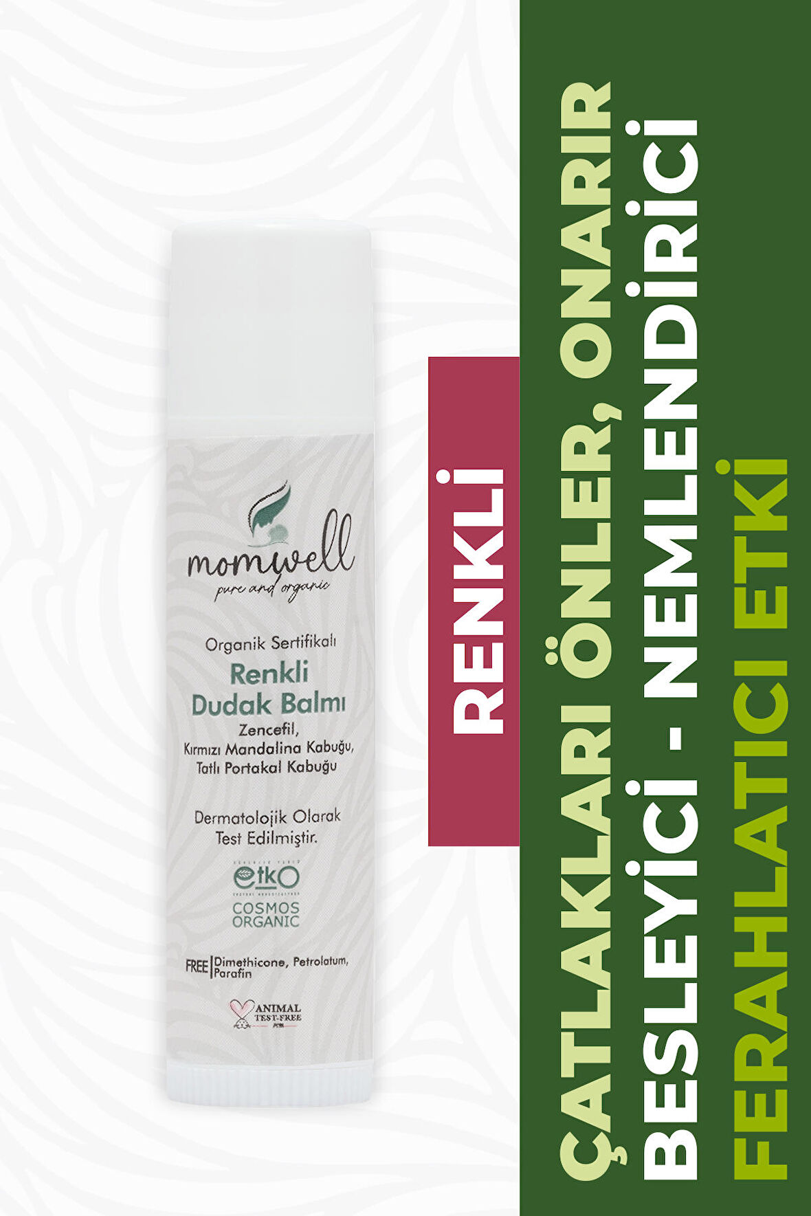 Momwell Organik Kırmızı Renkli Dudak Balmı Merhemi Stick 5ml