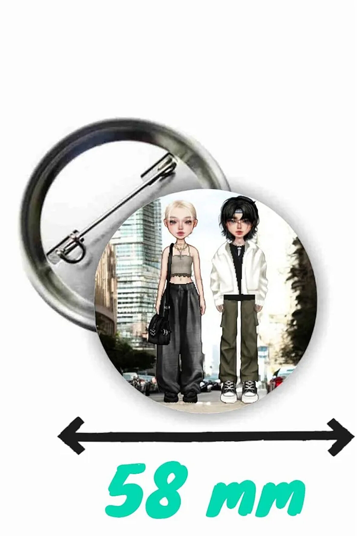 Moda İconu Çiftler Temalı 58 mm Rozet