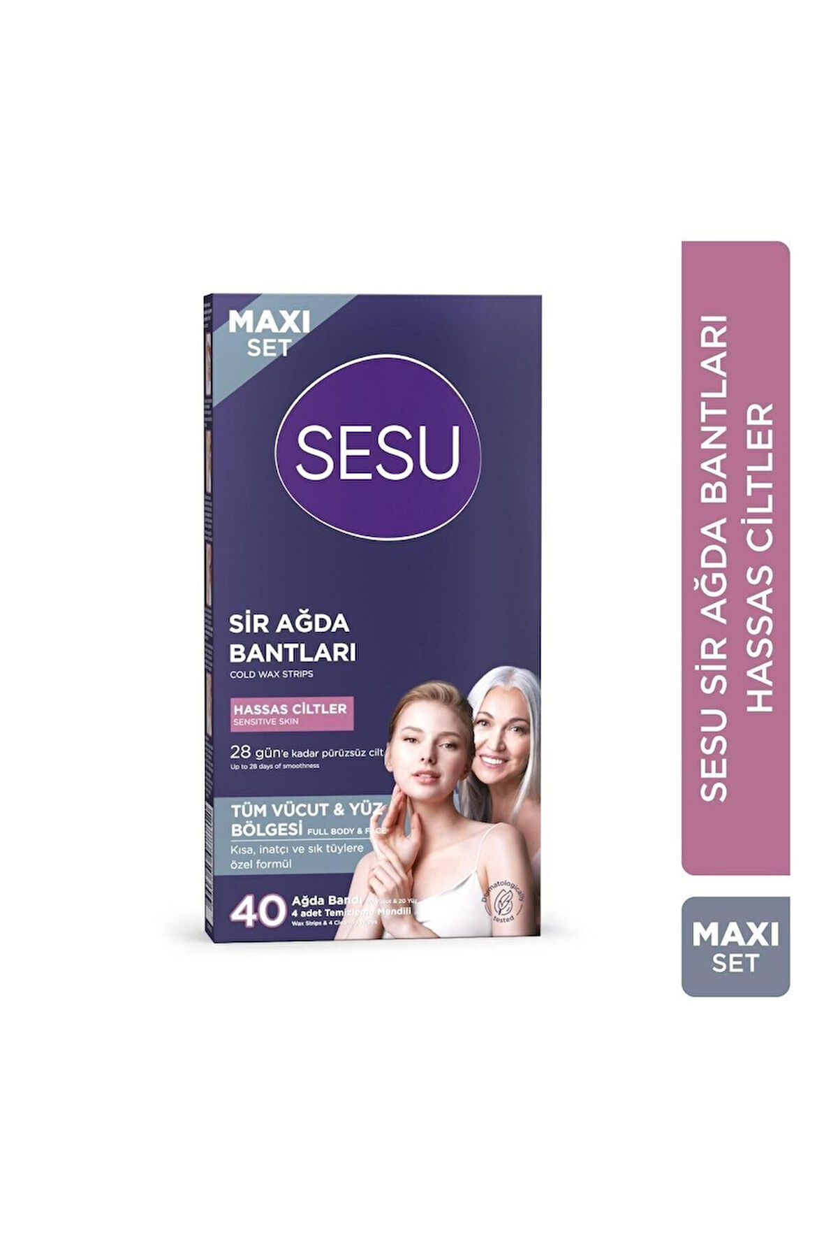 Sesu Maxi Set Tüm Vücut & Yüz Bölgesi Sir Ağda Bantları Hassas Ciltler 40 Adet