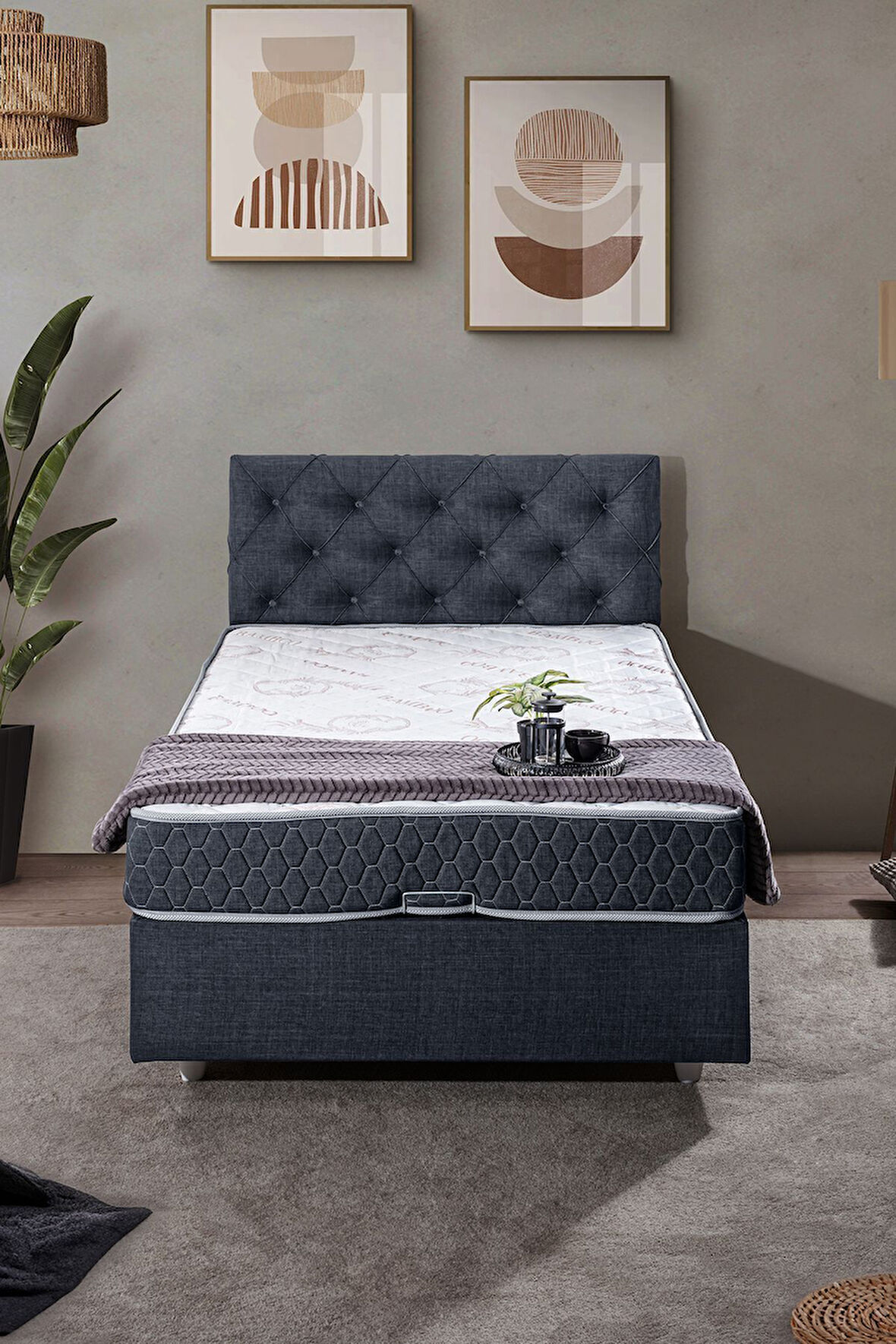 Eylül Tek Kişilik Baza Başlık Comfort Yatak Seti, Lacivert