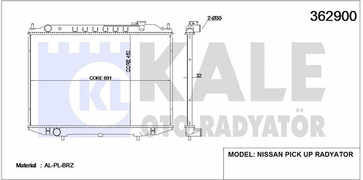 Nissan Motor Su Radyatoru Skystar 03> Manuel (450x691x26) - Kale 362900