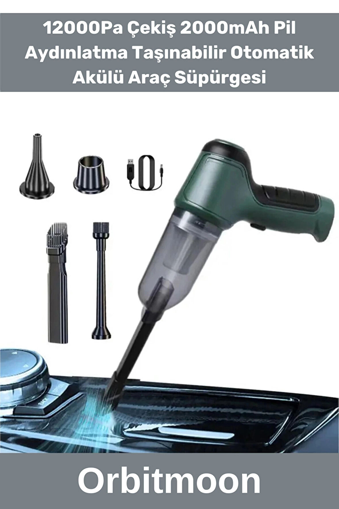 Özel Üretim Vakumlu 12000Pa Çekiş 2000mAh Pil Aydınlatma Taşınabilir Otomatik Akülü Araç Süpürgesi