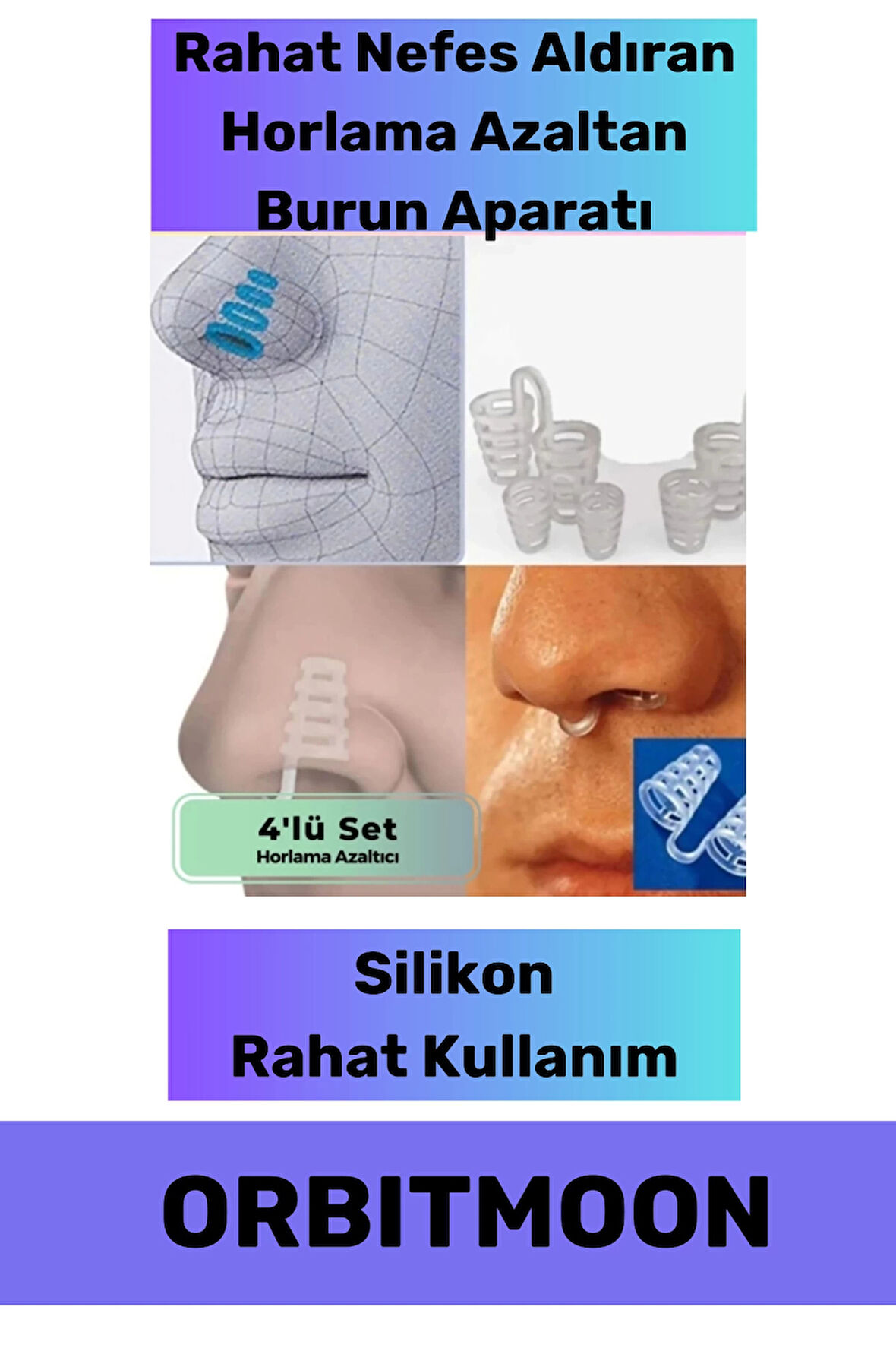 Yeni Seri Rahatlatıcı Uyku Önleyici Horlama Azaltıcı Nefes Alıp Verme Burun Delik Aparatı 4'lü Set