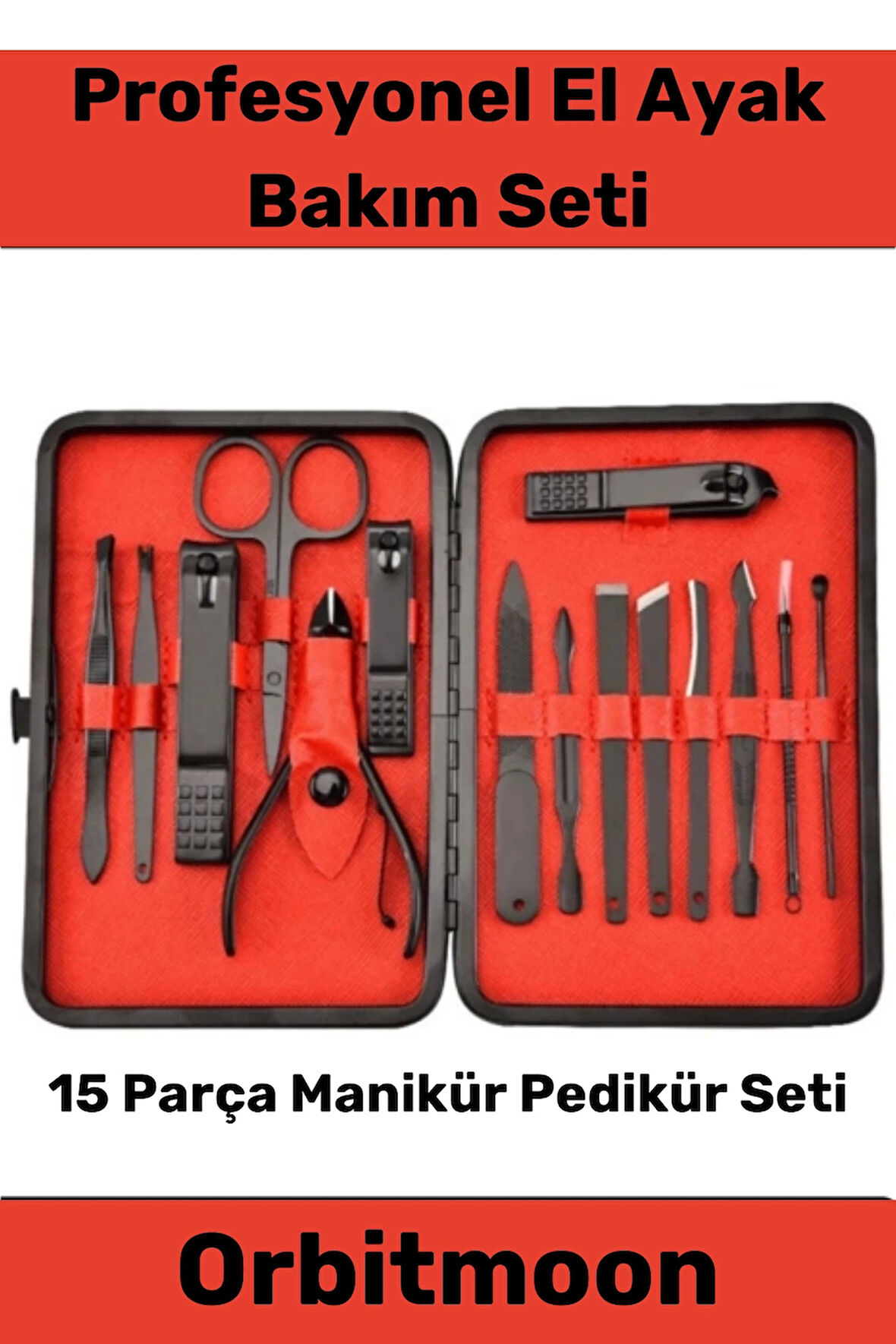 Profesyonel Paslanmaz Çelik El Yüz Ayak Bakımı Keskin Özel Seri Manikür Pedikür Seti 15 Parça