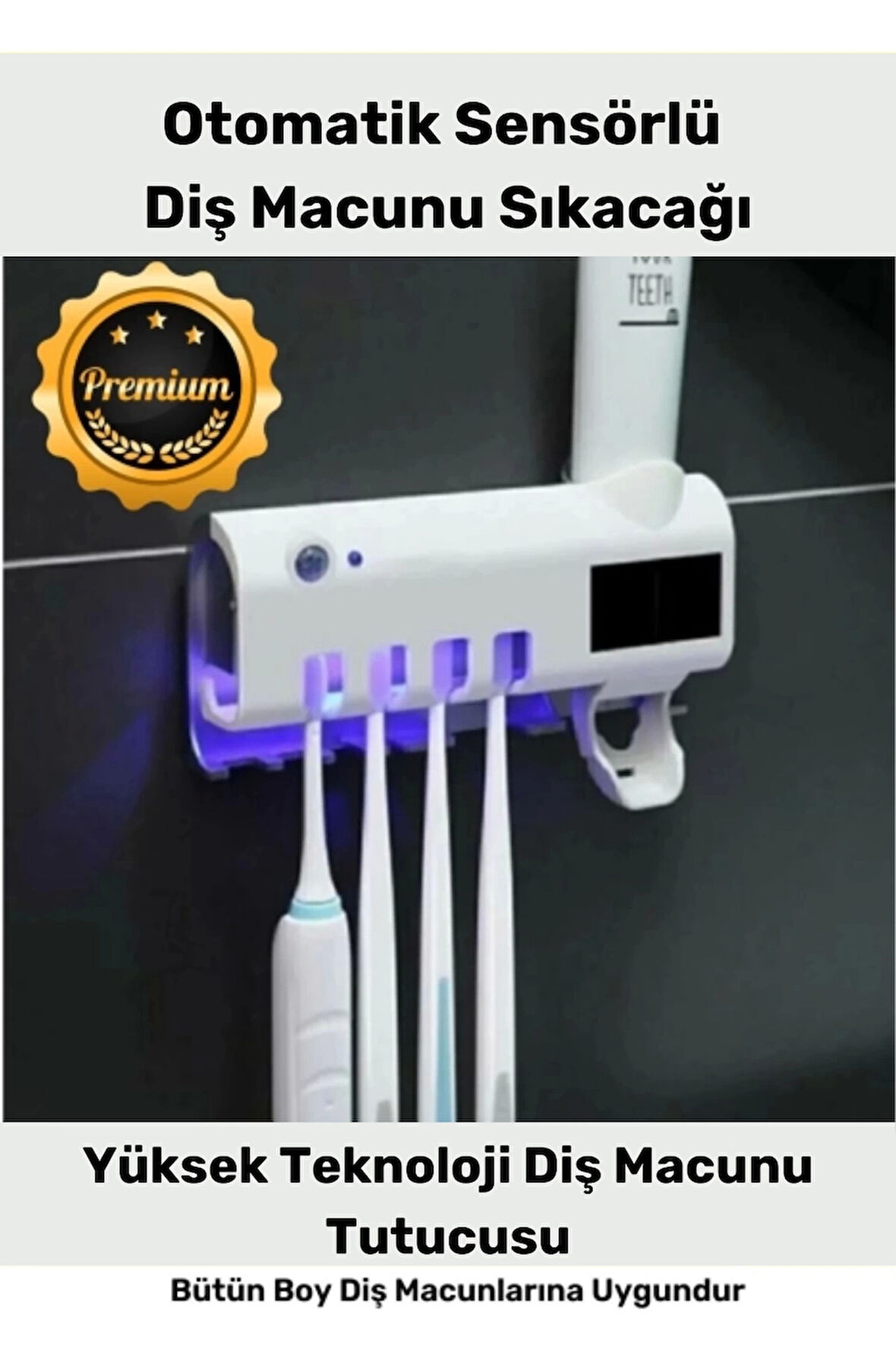 Yeni Seri Güneş Enerjili Usb Şarjlı Diş Macun Sıkacağı Sterilizatörlü 4 Adet Diş Fırçalığı Tutucu