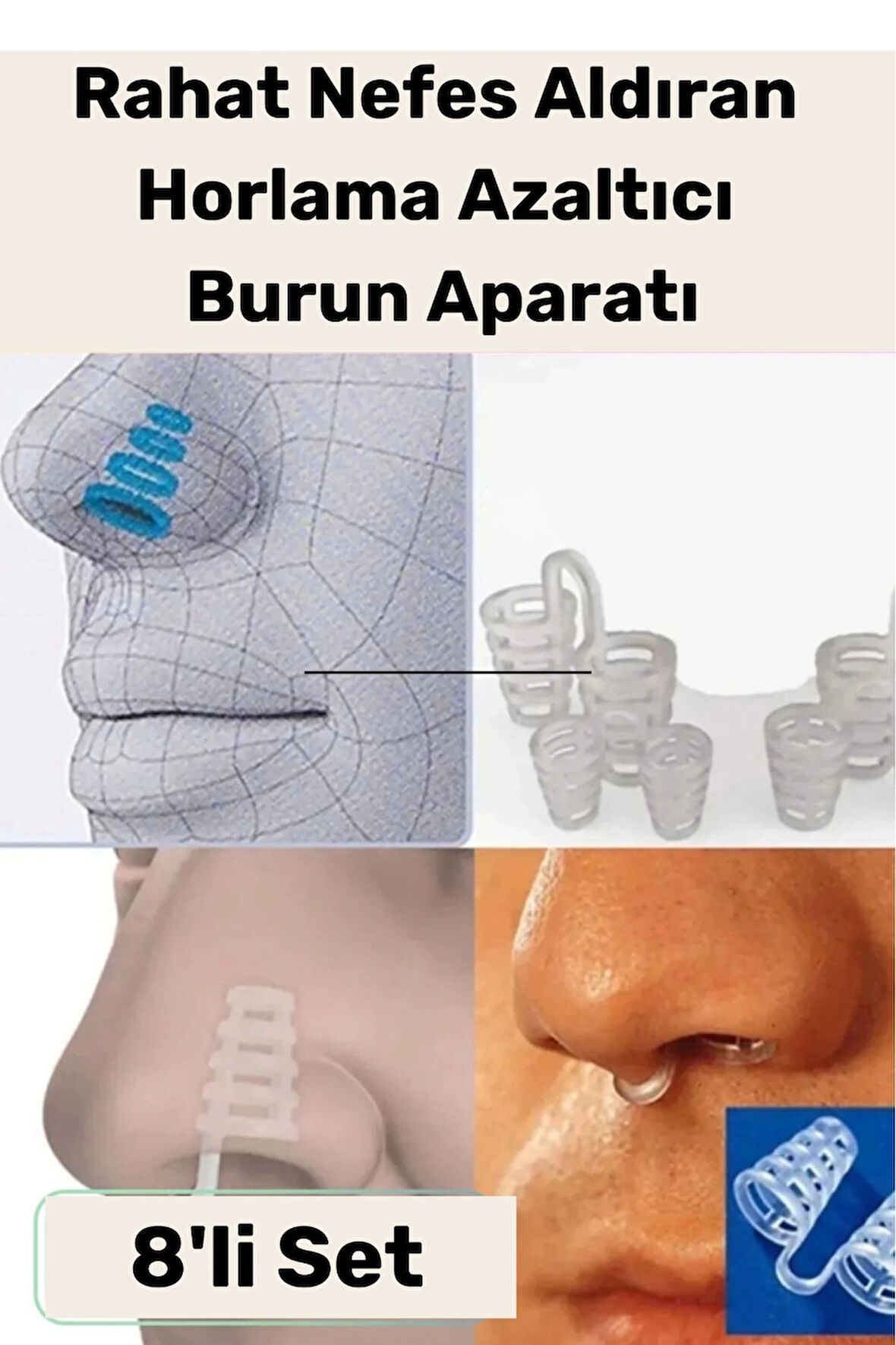 Yeni Seri Rahatlatıcı Uyku Önleyici Horlama Azaltıcı Nefes Alıp Verme Burun Delik Aparatı 8'li Set