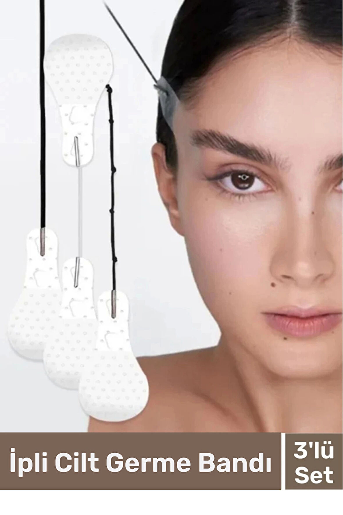 Premium Üretim Göz Kaş Kaz Ayağı Yüz Günlük Vücut Boyun İpli Gerdirme Bandı 3'lü Set