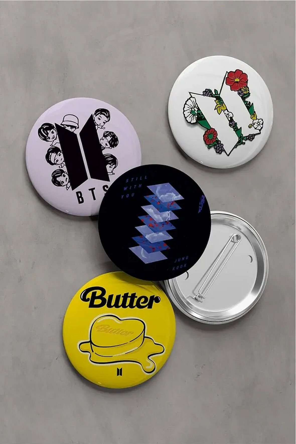 BTS Temalı 5 Adet Büyük Boy Rozet 58 mm