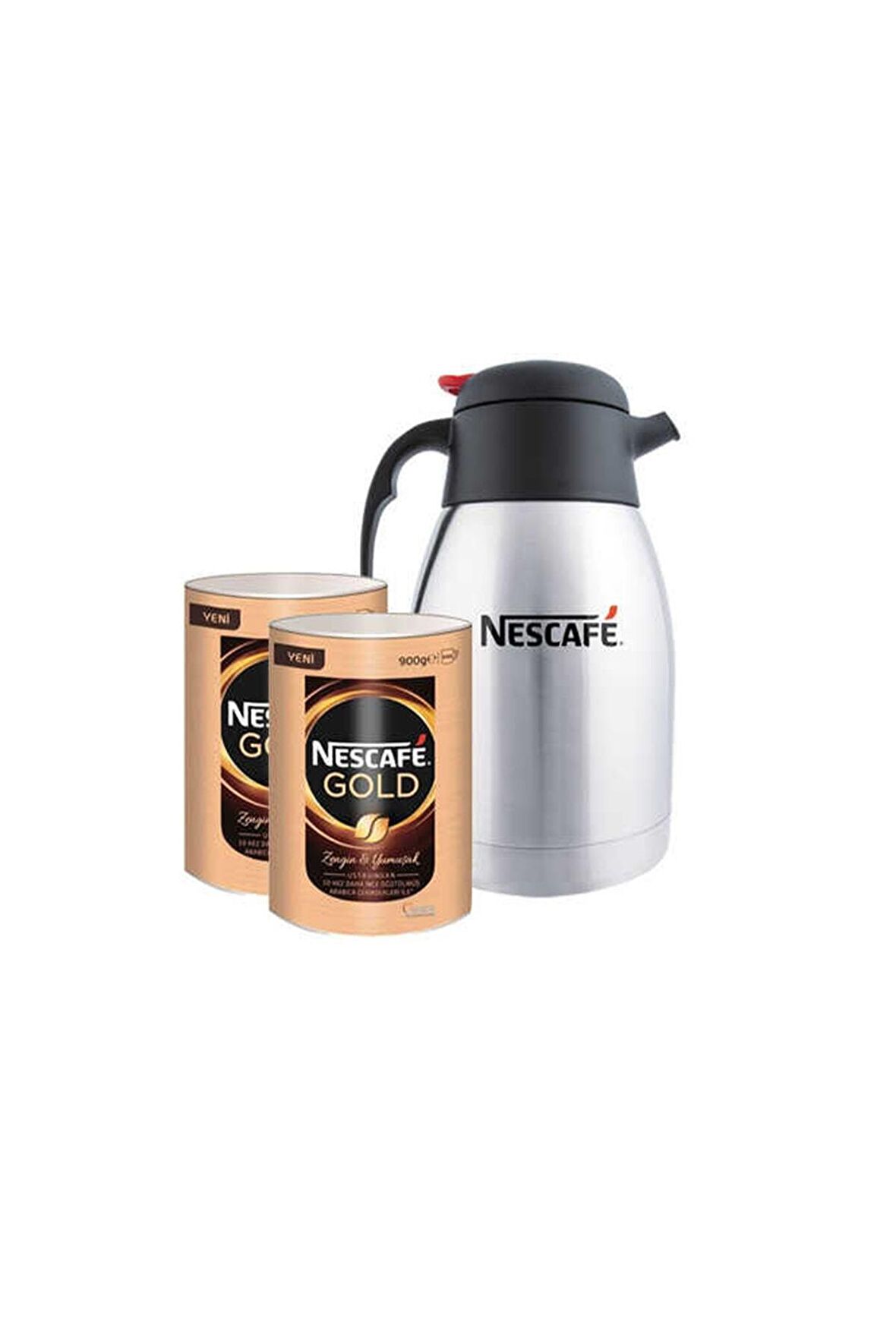 Nescafe Gold Klasik Sade 900 gr 2'li Teneke + Termos
