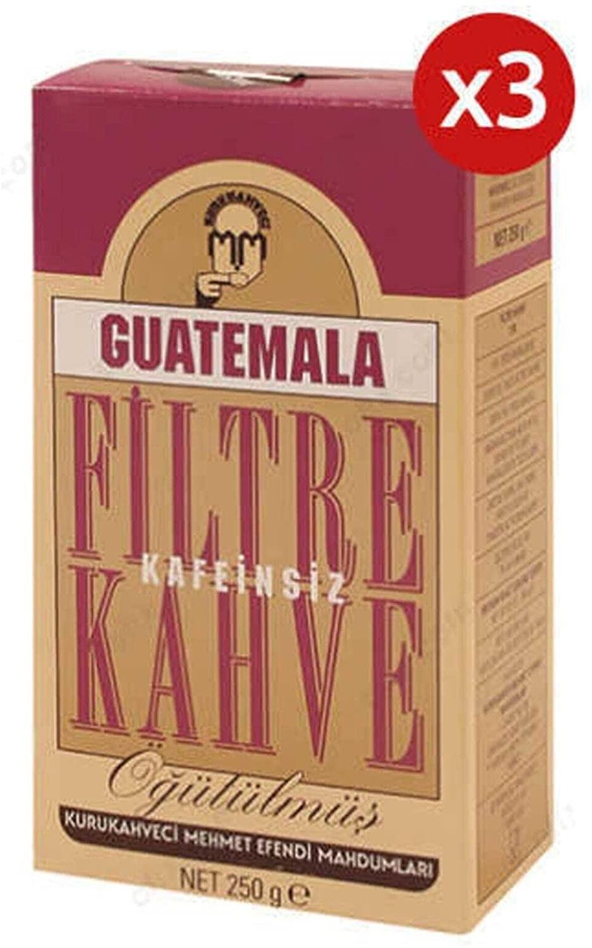 Guatemala Kafeinsiz Orta Sert-Sert İçim Öğütülmüş Guatemala Filtre Kahve 3 x 250 gr