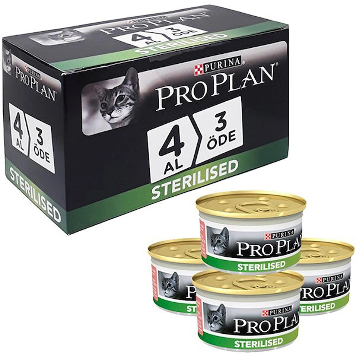 Proplan Sterilised Somonlu Kısırlaştırılmış Kedi Konservesi 85 gr 4 Al 3 Öde