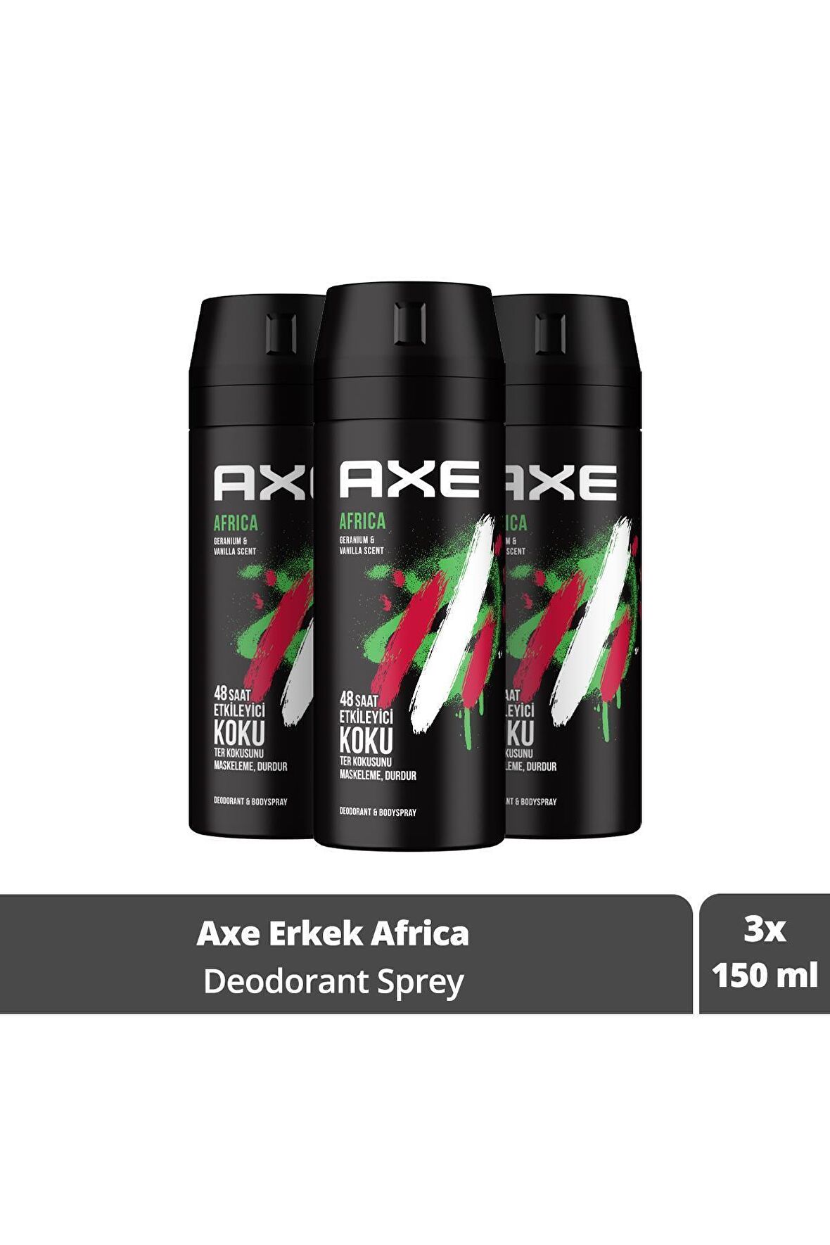 Axe Africa Pudrasız Ter Önleyici Leke Yapmayan Erkek Sprey Deodorant 150 ml x 3