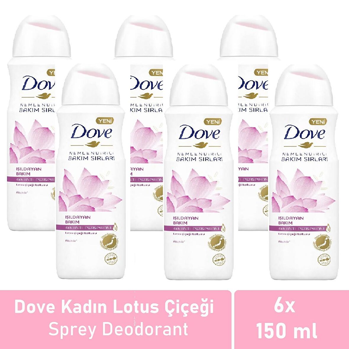 Dove Kadın Işıldayan Bakım Deodorant Lotus Çiçeği 150 ML - 6'lı Avantaj Paketi
