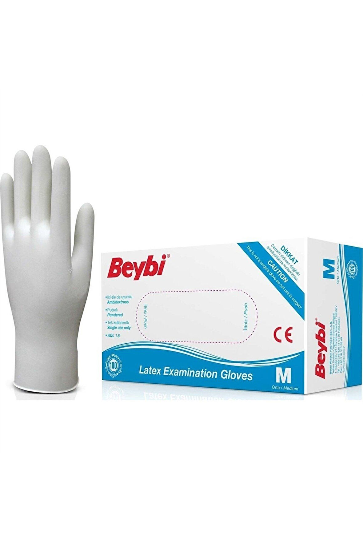 Lateks Pudralı (M) Medium Beden Muayene Eldiven 100lü Paket