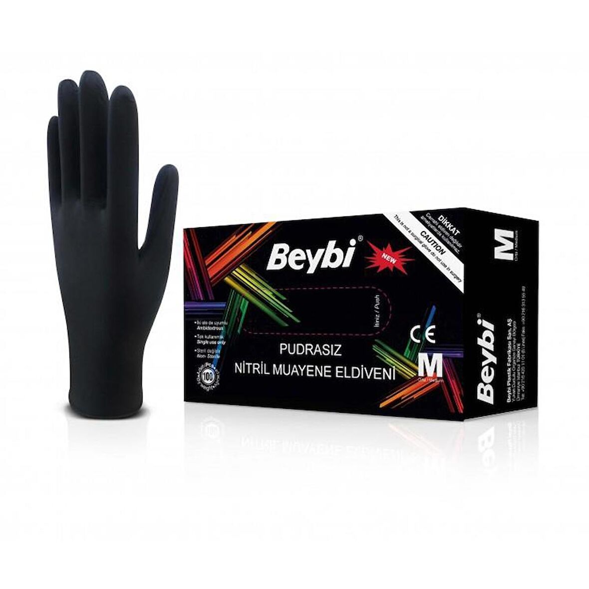 Beybi Nitril Pudrasız Muayene Eldiveni Siyah Medium