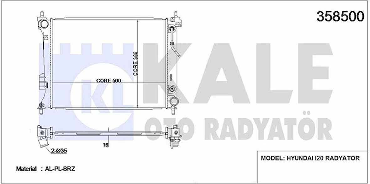Hyundaı Motor Su Radyatoru İ20 1,2 Benzinli 2008 2014 Otomatık (500x390x15) - Kale 358500