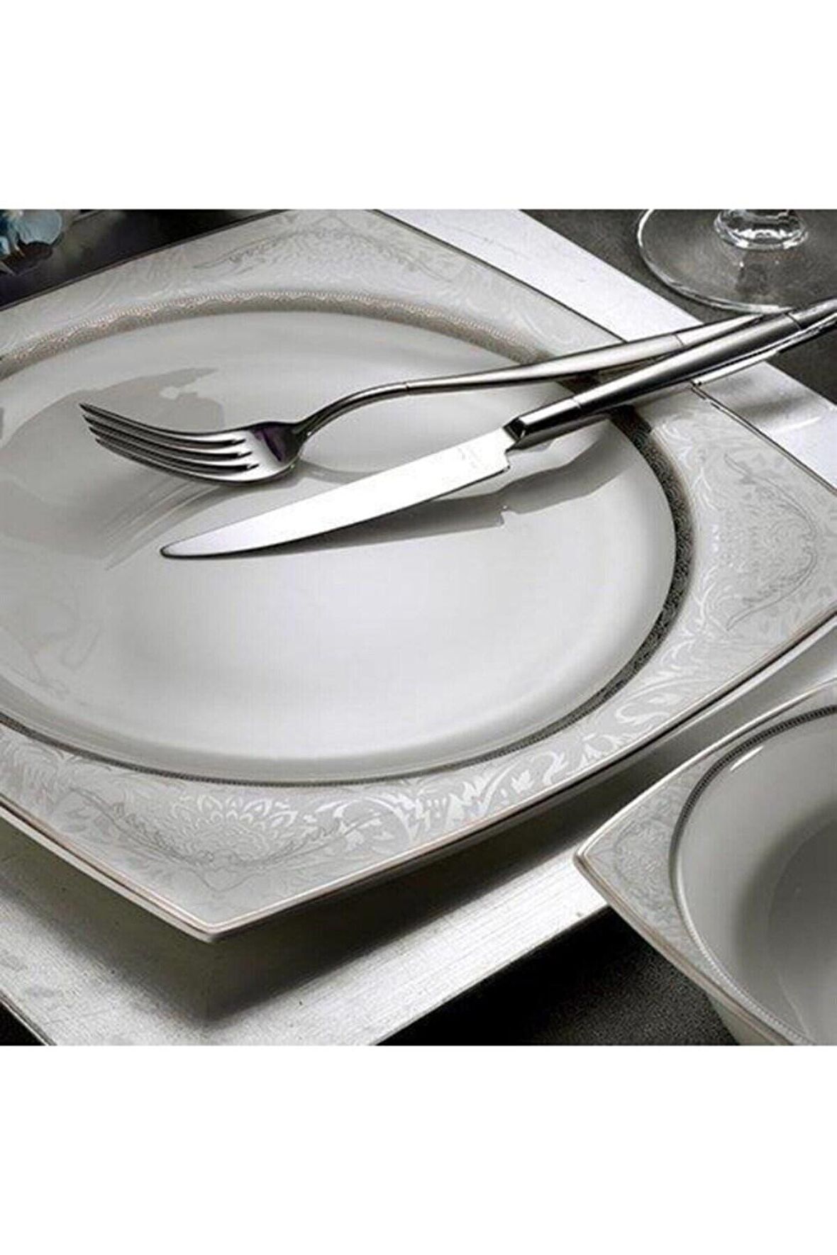 Aryıldız AR31016 Bone Square 60 Parça 12 Kişilik Modern Kare Porselen Yemek Takımı 