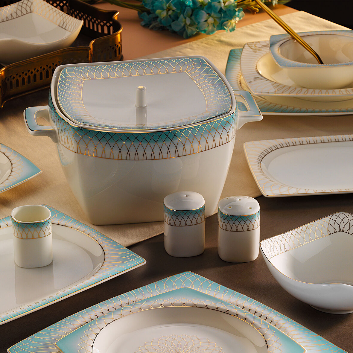 Aryıldız Bone Square Elegant 60 Parça 12 Kişilik Yemek Takımı