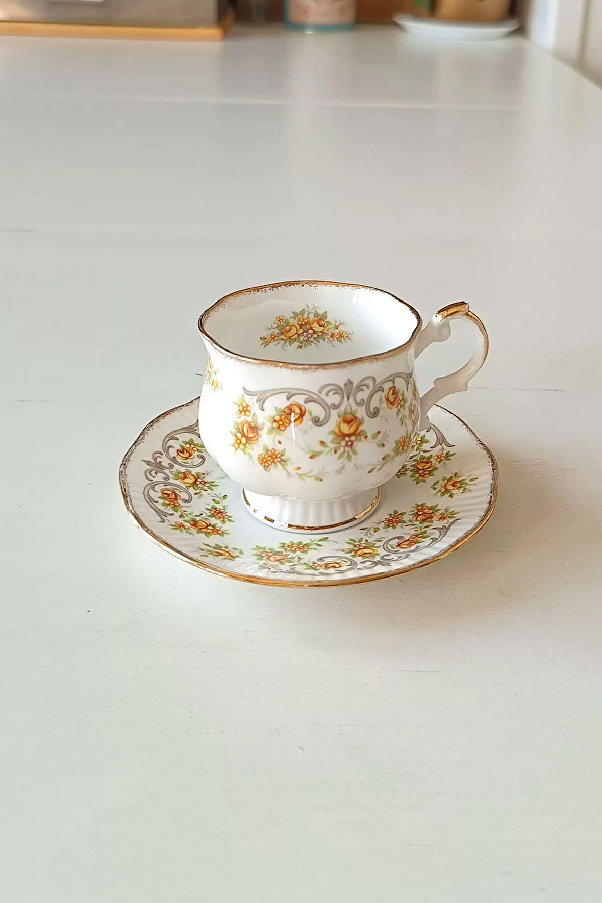 Duvar Çiçekleri Vintage Duble Kahve Fincanı 2 Parça