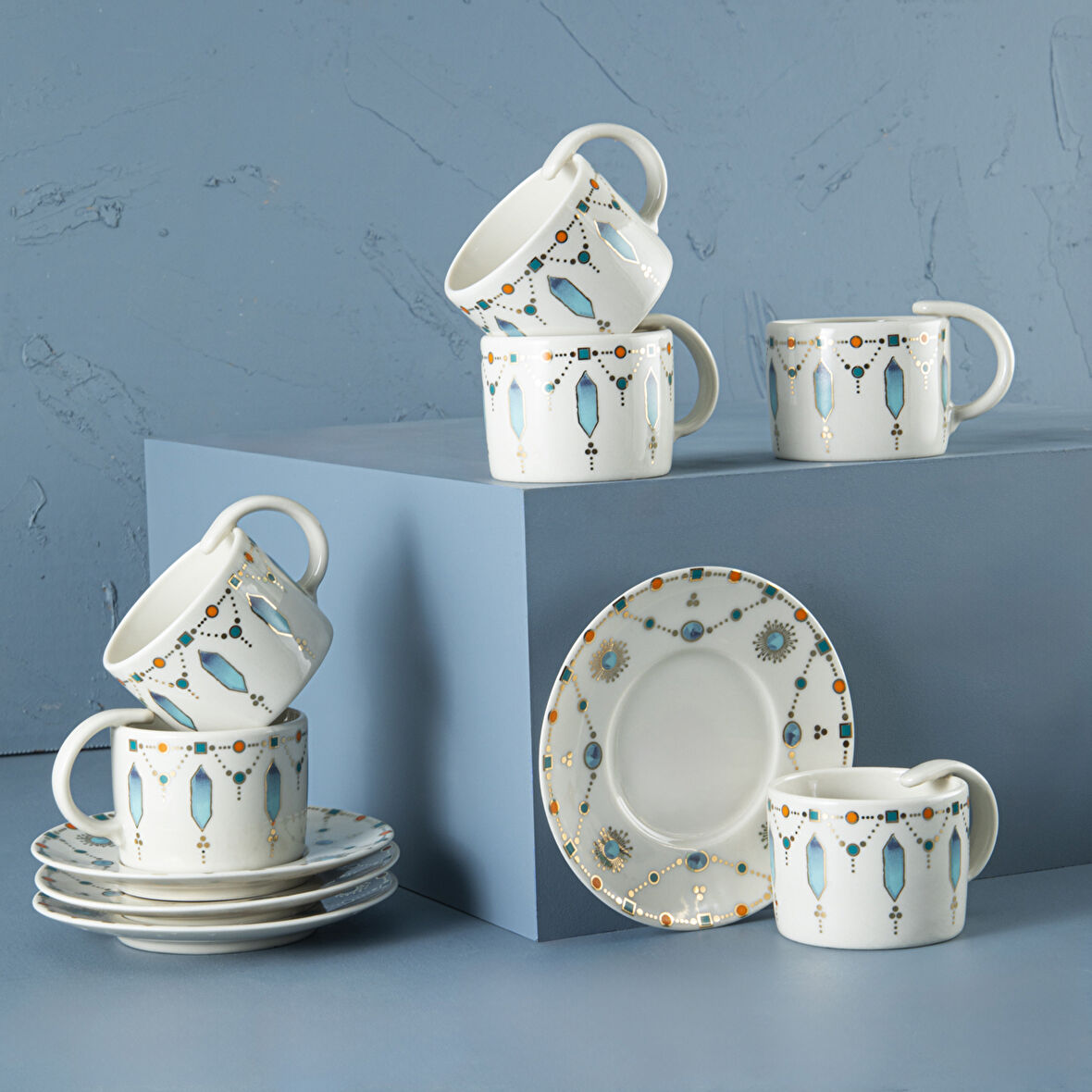 Aryıldız Blue Diamond 12 Parça 6 Kişilik Kahve Fincan Takımı 90 ml