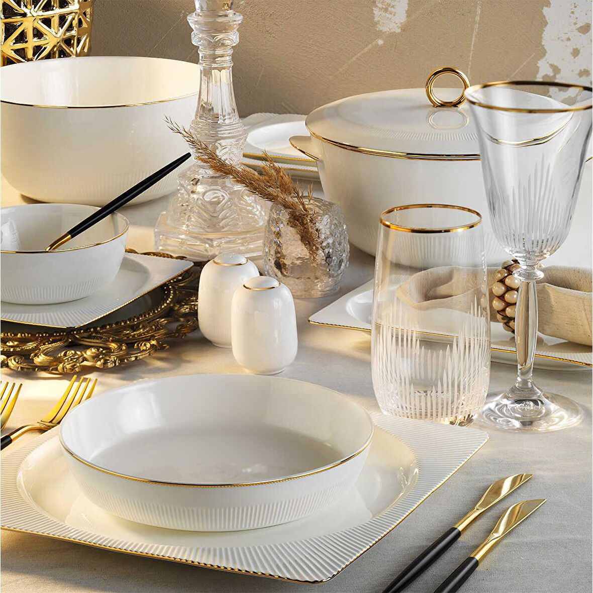 Aryıldız Maria Gold 12 Kişilik 60 Parça Yemek Takımı Ar251034 
