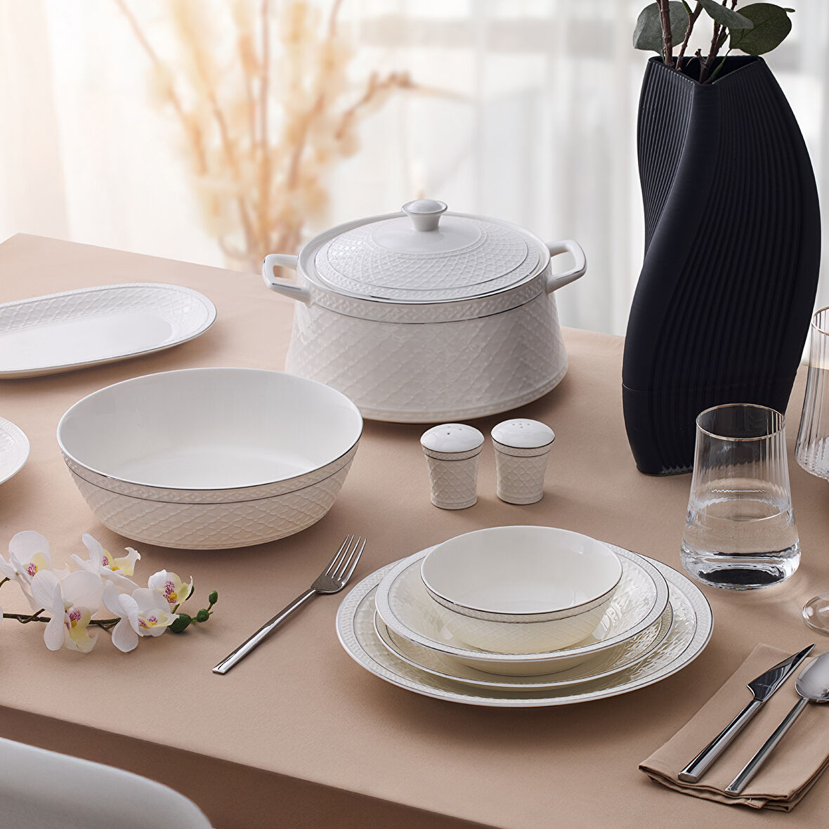 Aryıldız Almada Platin 60 Parça 12 Kişilik Yemek Takımı